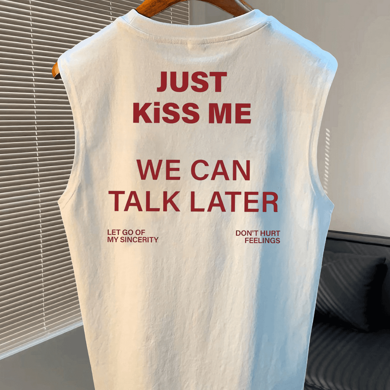 Image of Men's Tank Top Sleeveless T-shirt ', We'll Later' Romantic Quote Printed Sleeveless T-shirt With Red Text Design, Loose Casual Couple Outfit, Date Night And Suitable For Summer Leisure