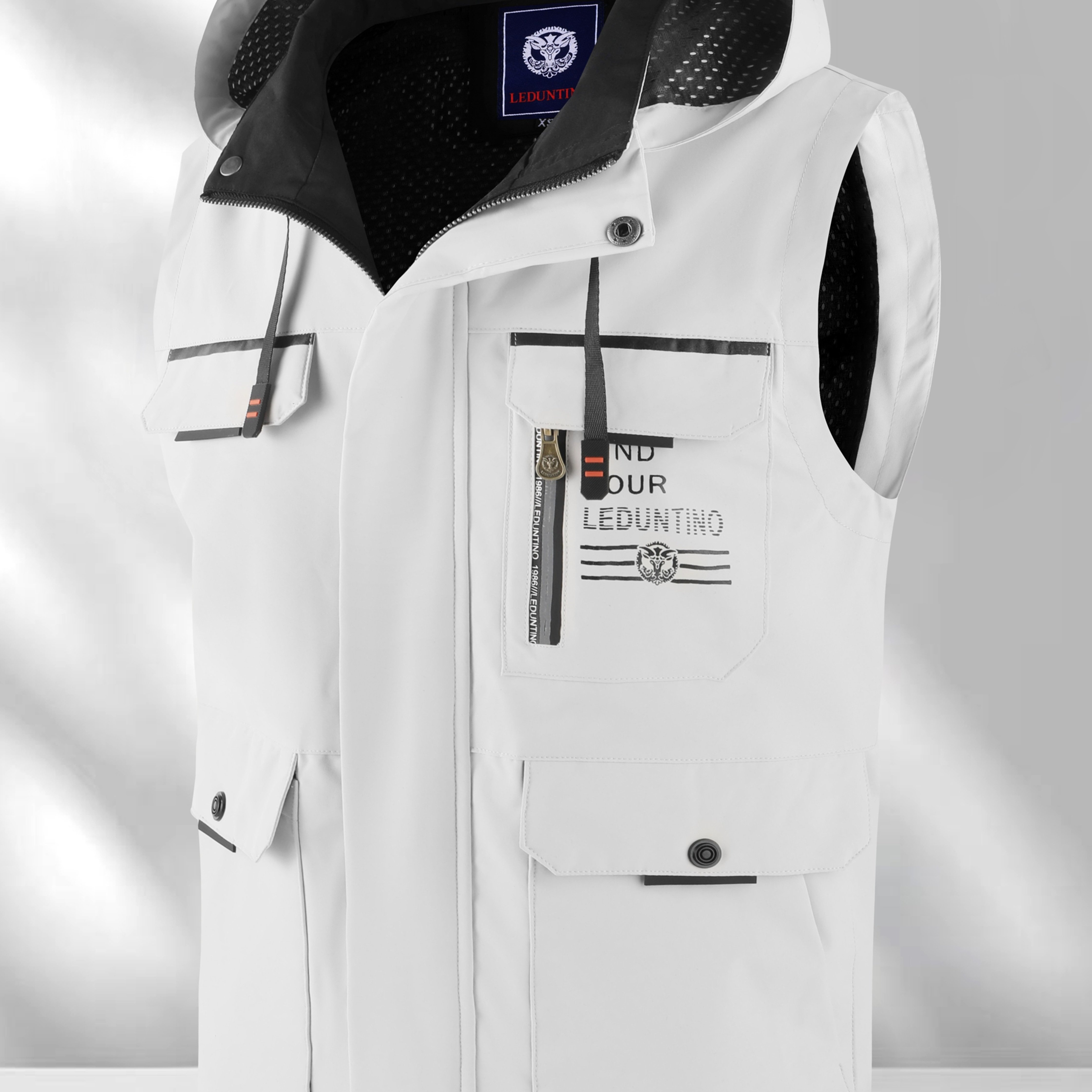 TEMU Men's Vest Jacket With Large , Versatile And Trendy Hooded Vest, Full Zipper Closure, Embellished With Decorative Trim, Street Style, Suitable