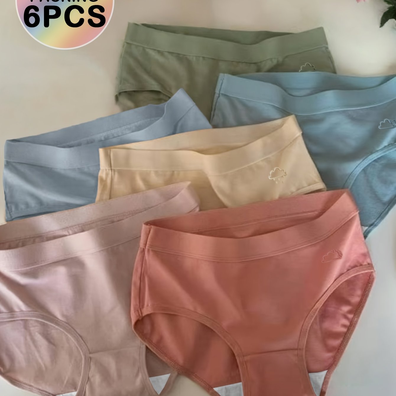 Image of A Set Of 6 Random Women's Mid-rise Panties In Solid Colors, Featuring Comfortable, Breathable, And Seamless . , Suitable For Women, Wearable In , With Colors At Random