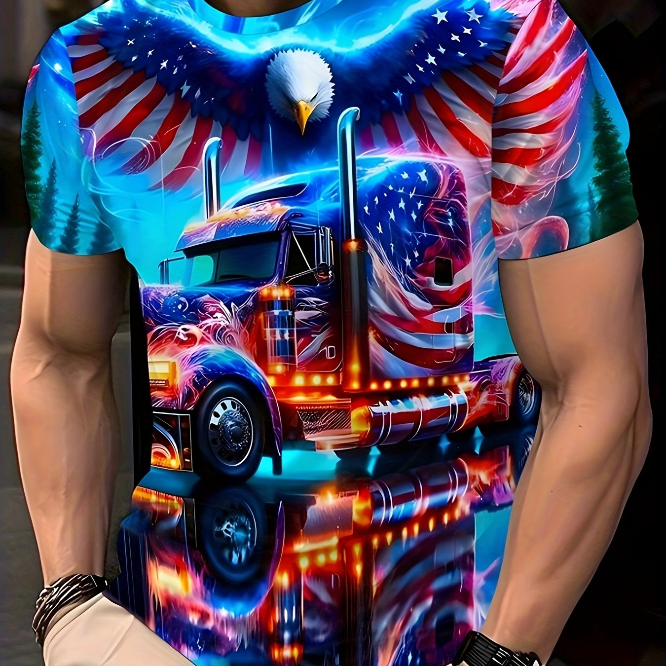 TEMU Men's Fashion Casual Round Neck T-shirt With Print Graphic Top