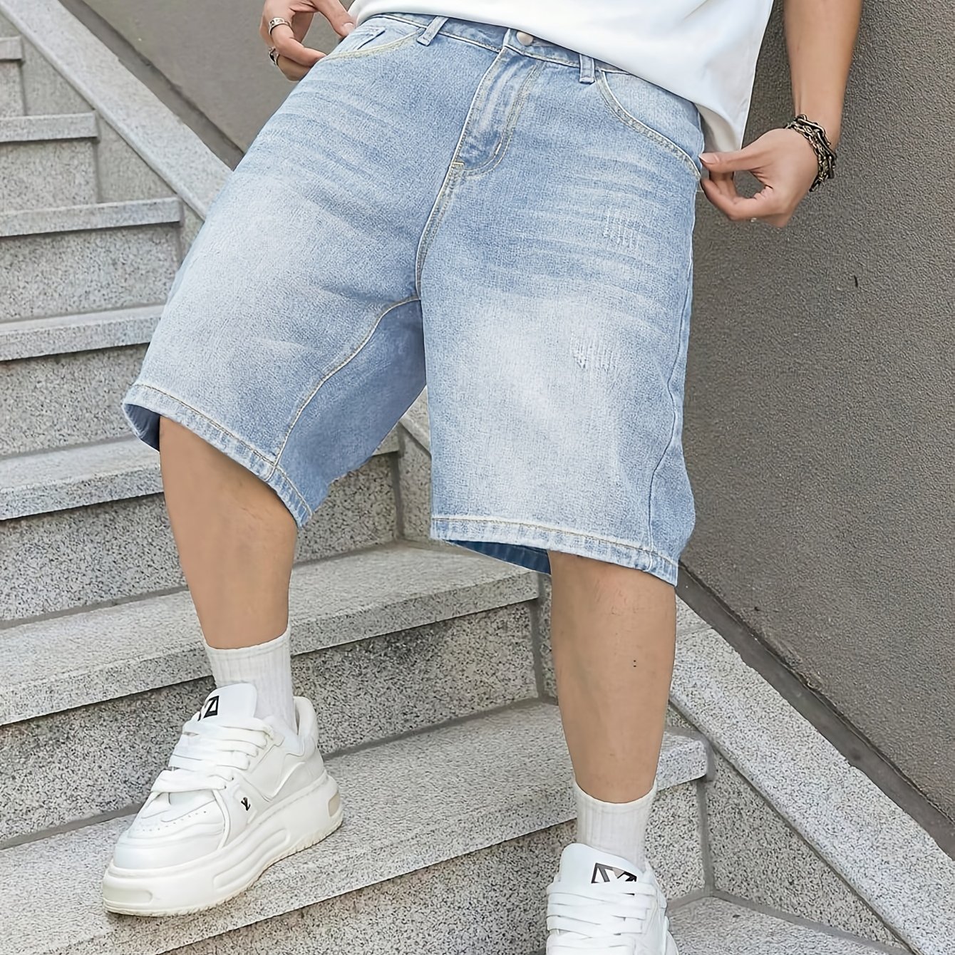 Image of Teen Streetwear Trend Simple Casual Light Blue Washed Unisex Jeans For Teens, For Teenager
