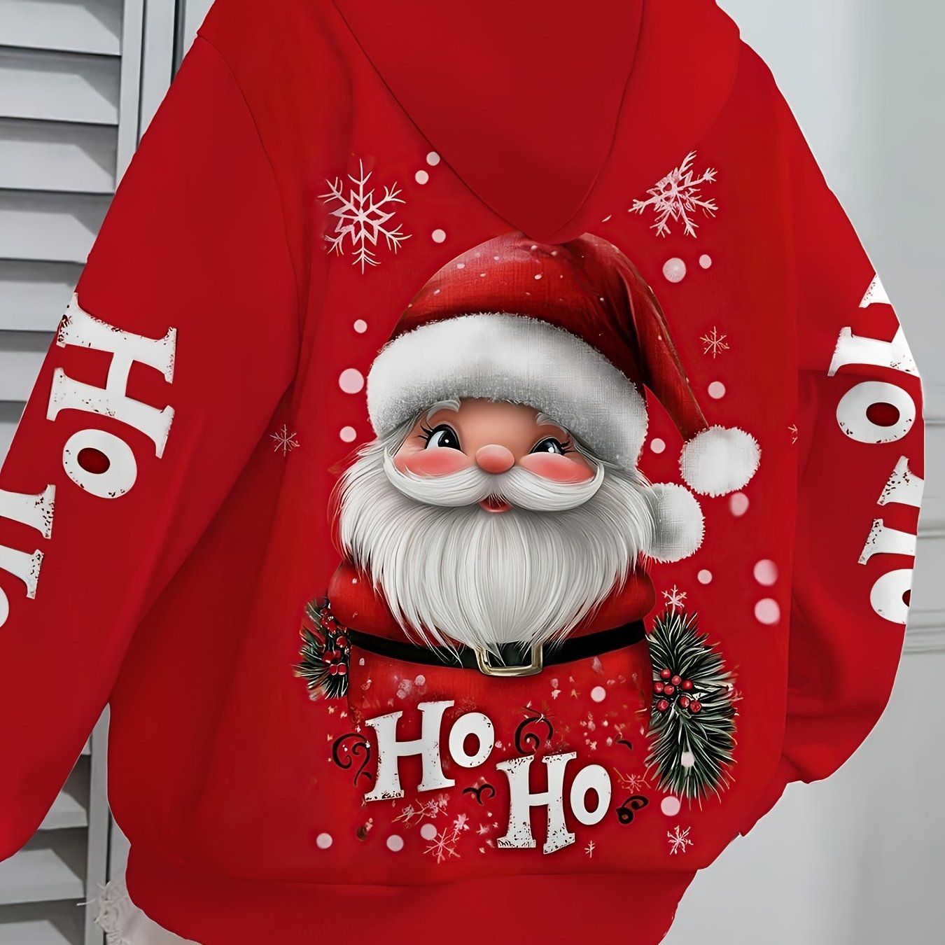 TEMU Plus Size, Women's Plus-size Santa Claus Pattern Hooded Sweatshirt - Holiday Party Top, , Fabric, Suitable For Casual And Formal Wear - Machine