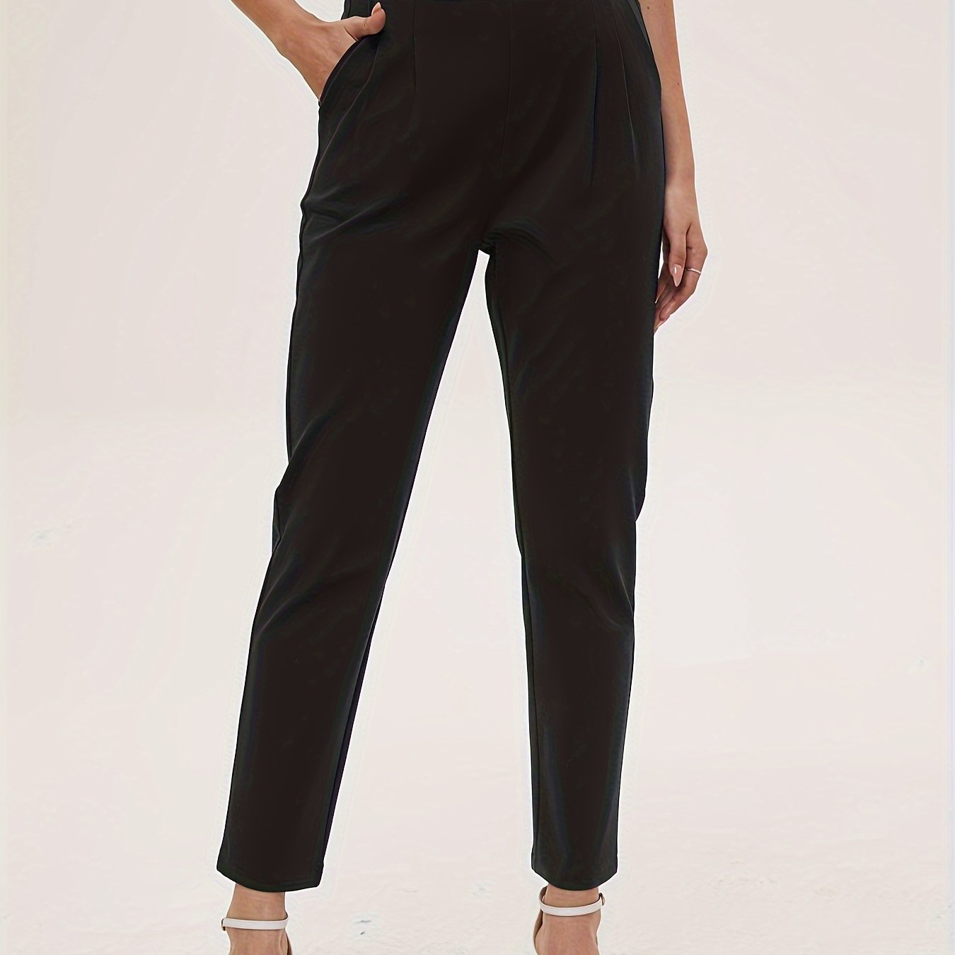 Women's Casual Dress Pants, Solid Color Versatile High-waist Straight-leg Pants, Harem Pants, Elastic Waist Long Pants