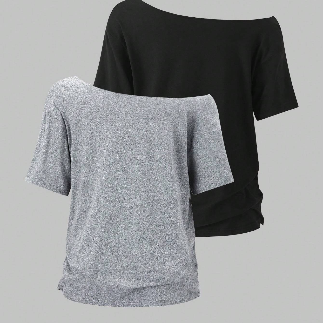 E-shop 2er-Set, Westlicher Stil Lässige Damen Sportliche Einfarbige Off-Shoulder Kurzarm