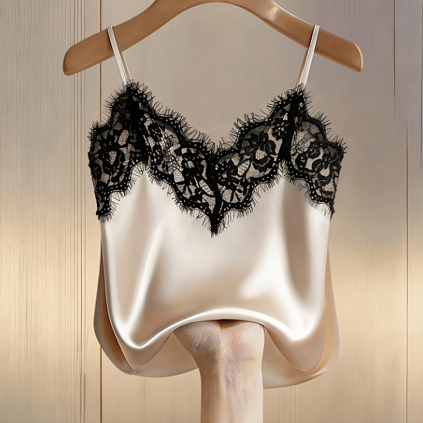TEMU Women's Elegant Summer Lace-trimmed Satin Chiffon Tank Top