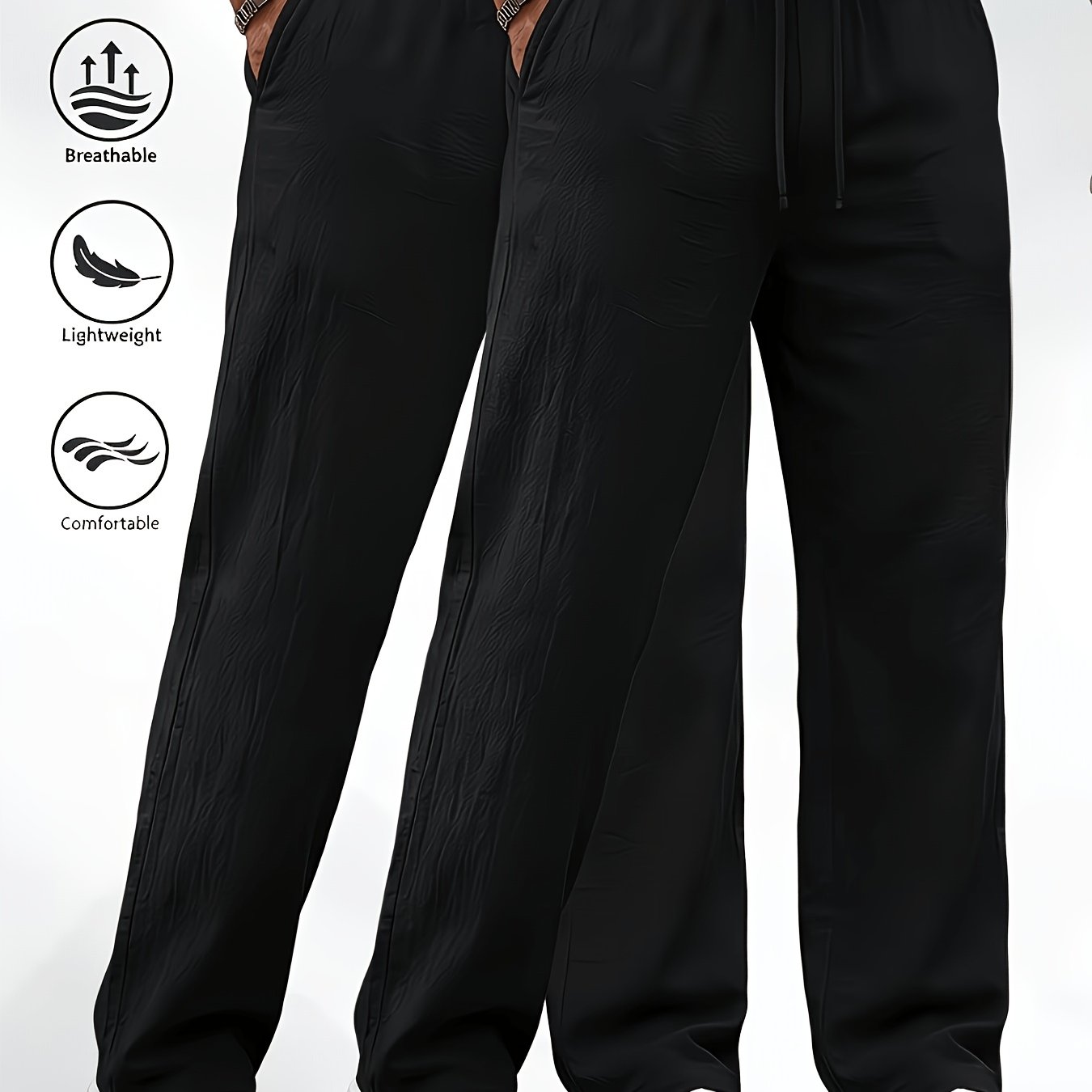 TEMU Plus Size Men's Casual Pants [95% Linen Trousers, White/ Trousers For Men, Casual Loose Fit With Elastic Waistband, 95% Linen, 5% Polyester,