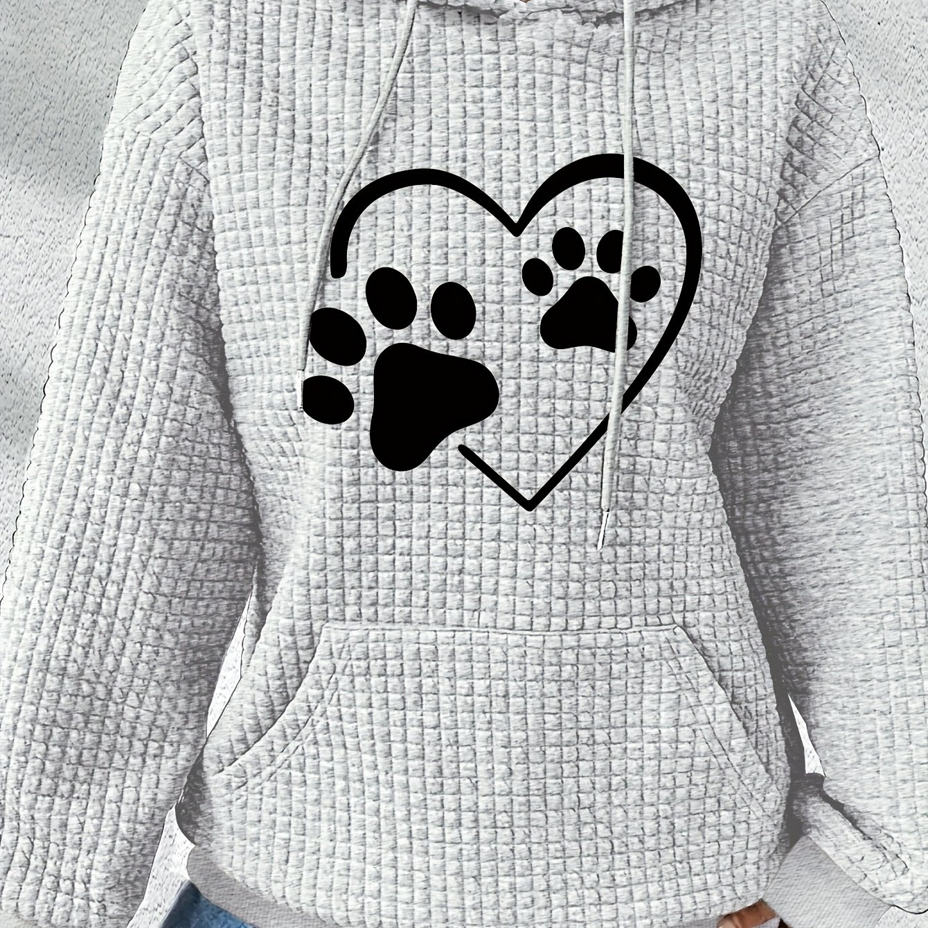 TEMU Women's Autumn And Winter Casual Printed Sweatshirt With Drawstring Hooded Waffle Hoodie