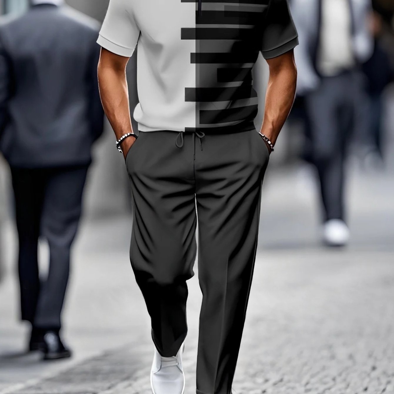 2pcs Set [new Summer] Men's Casual Fashion Loose Stand Collar Short Sleeve And Pants Set Sportswear - Stand Collar Half- And Pants