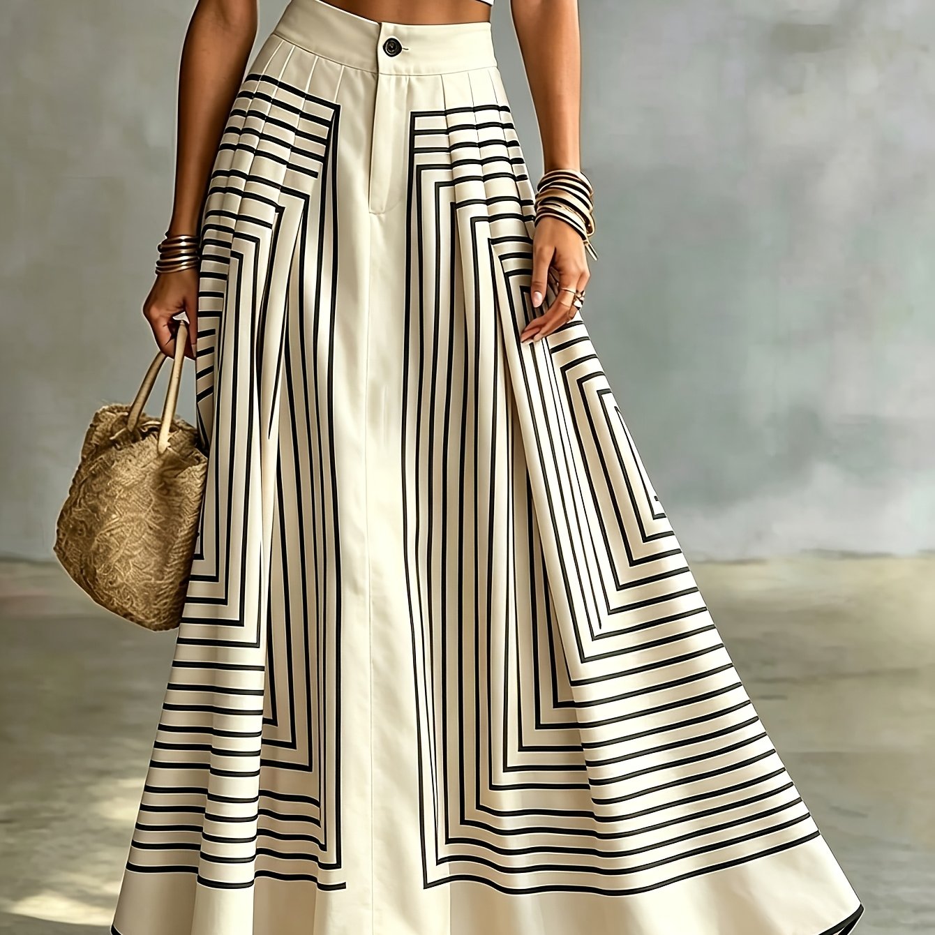 TEMU Women's Geometric Print Retro Elegant Pleated Casual All-match Daily Half Skirt