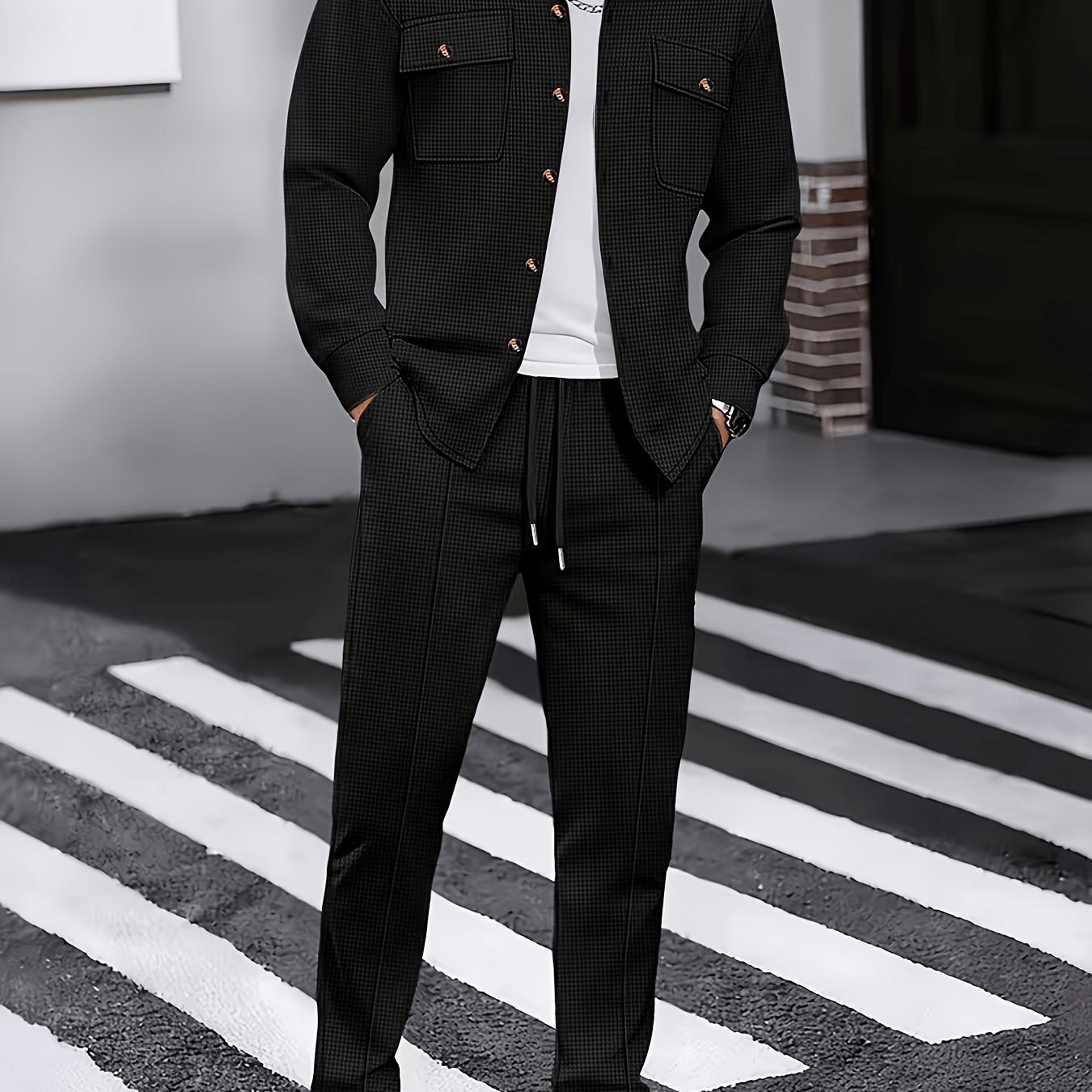 TEMU Conjunto Casual de 3 Piezas para Hombre, cárdigan de punto tipo de color liso, camisa de larga y pantalones, conjunto de punto para
