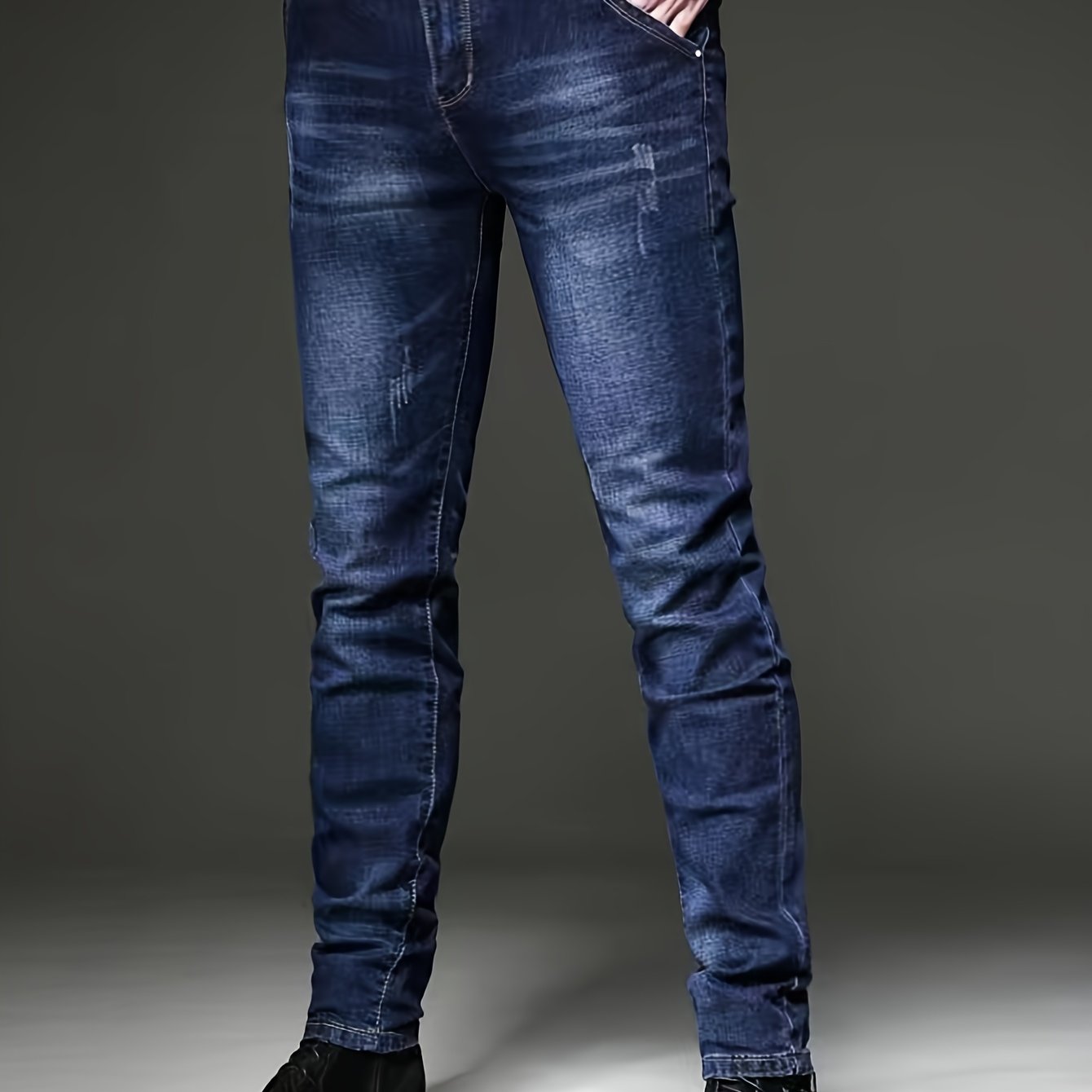 Image of Men's Jeans, Stretch Denim, Slim Fit, Skinny Pants, Multi- Blue Men's Trousers, Suitable For , No Belt Included