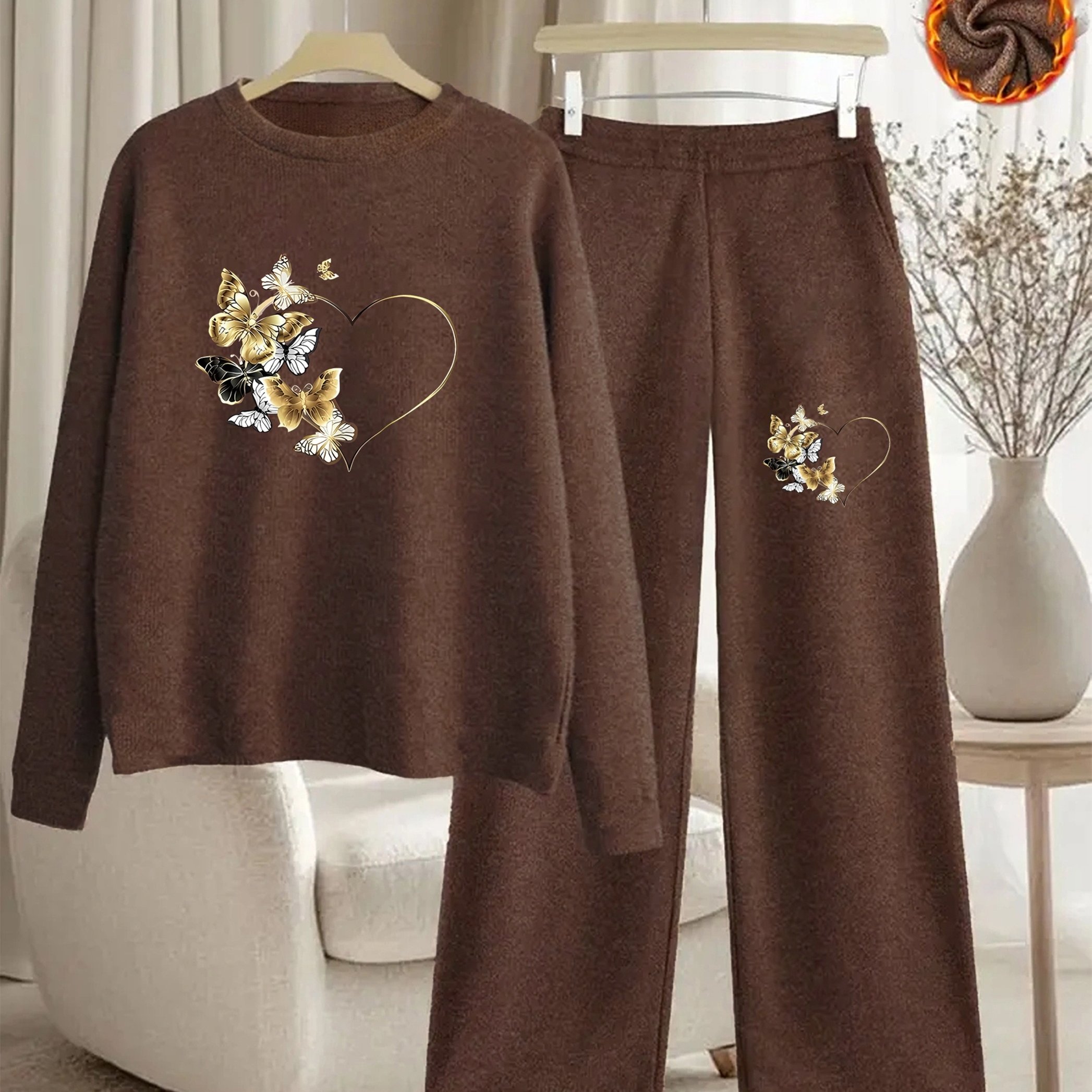 TEMU Women's Stylish Printed Round-neck Sweater Set