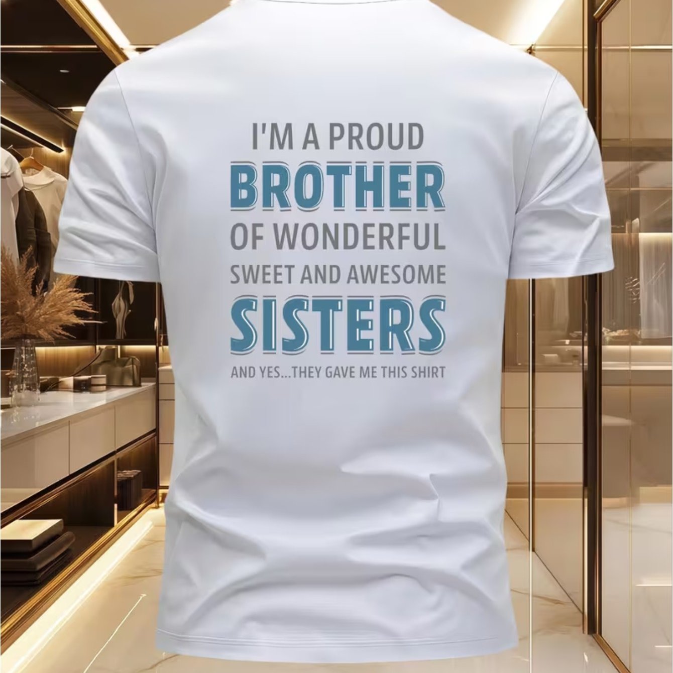 TEMU Men's Round Neck Short Sleeve T-shirt With Creative Back "brother" Print, Comfortable Top