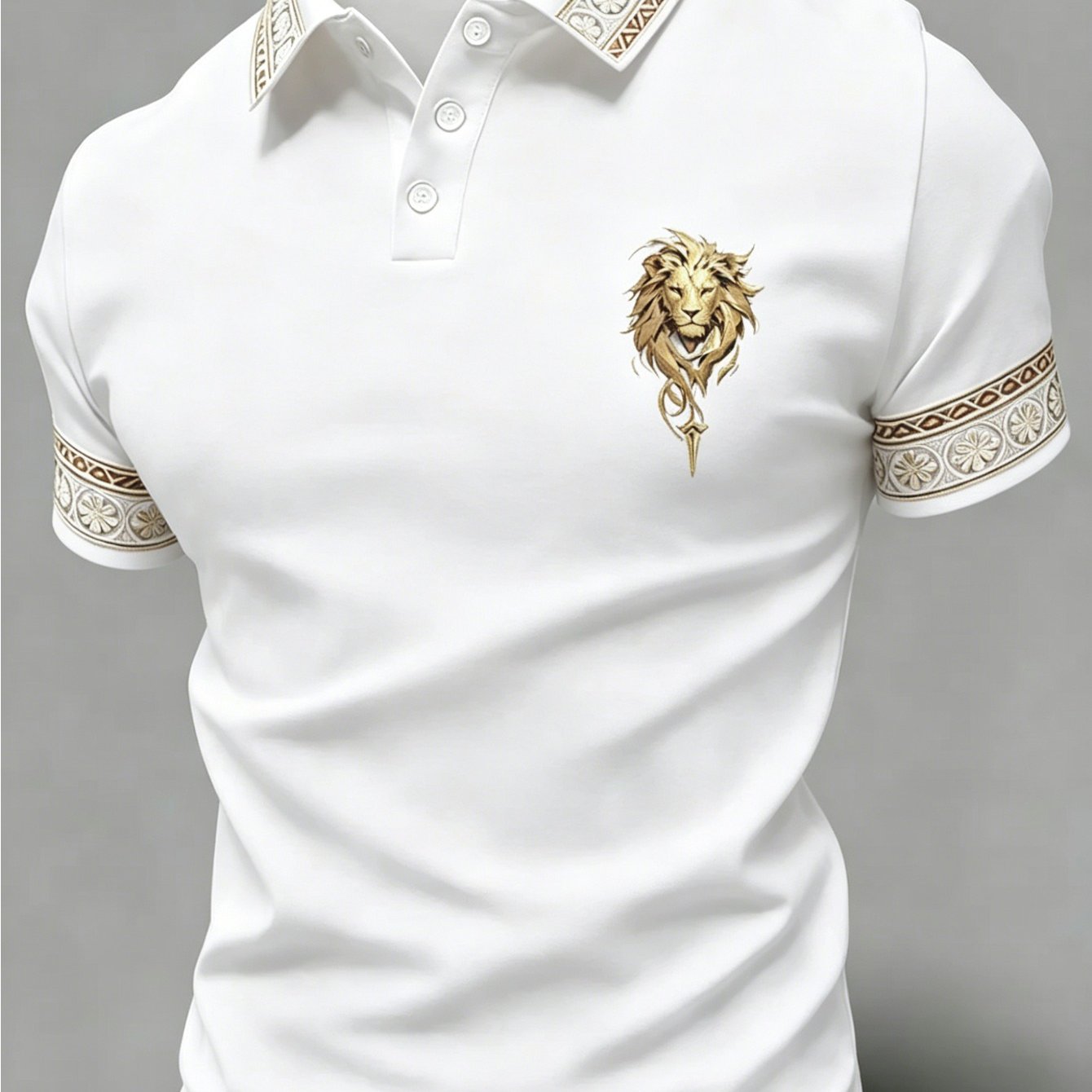 Image of Men's Short-sleeve Shirt, Embroidered Chest Print, Vintage Ethnic-style Collar, Casual Business, Breathable Summer Golf Top