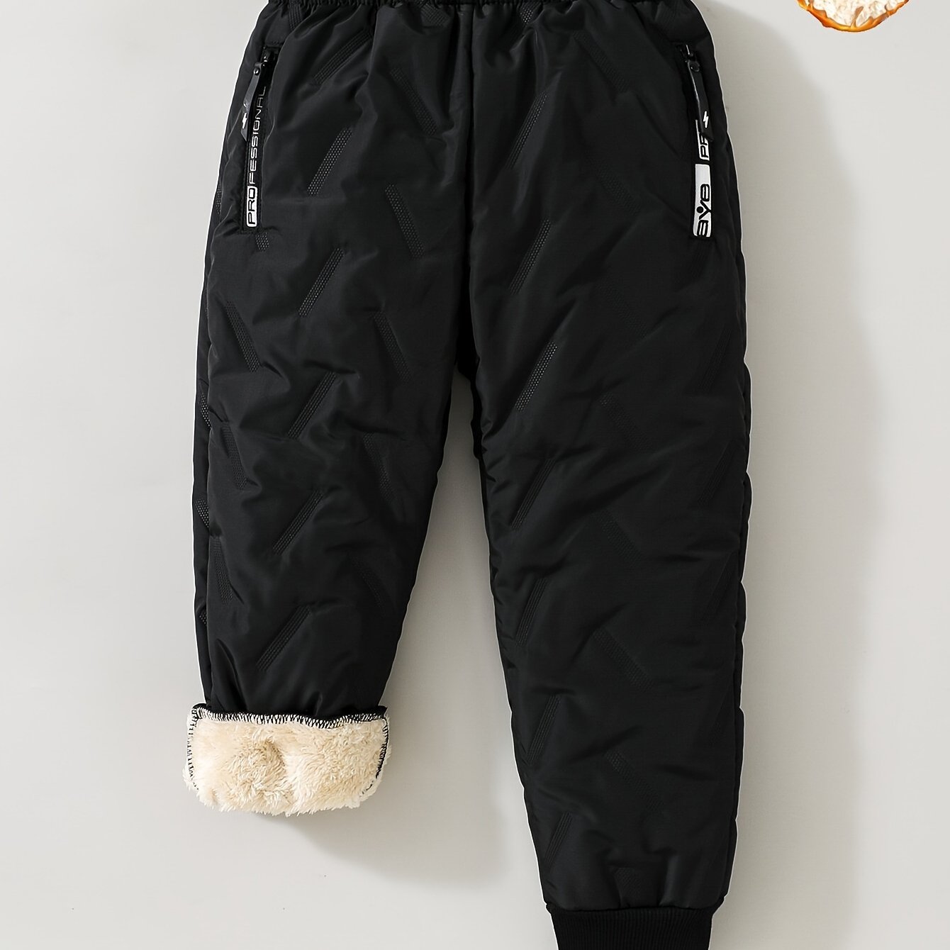 Image of Boys' Autumn Casual Fleece Thickened Zip-up Running Athletic Pants, Kids' Fall Winter Comfortable Warm Clothing, For Outdoor, Christmas, Halloween