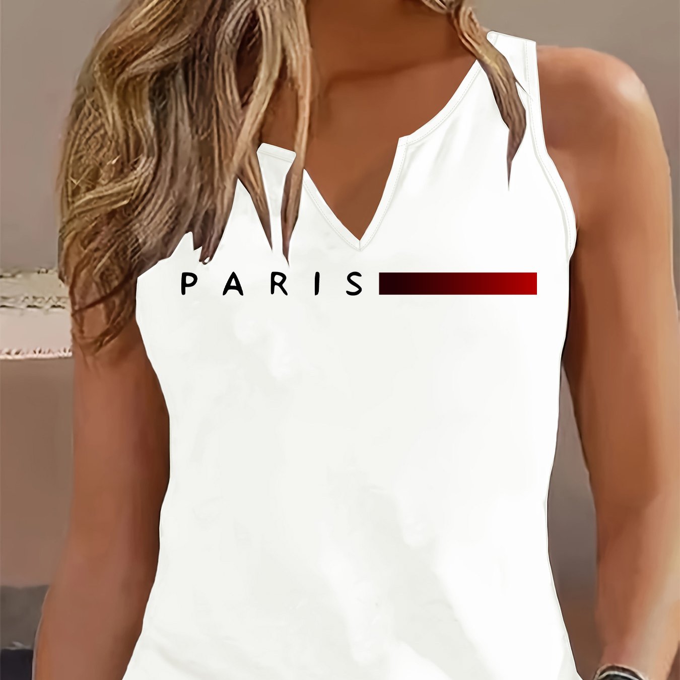 TEMU 5.17 Women's Top, V-neck Tank With Print Design, Versatile And Summer Top For Women