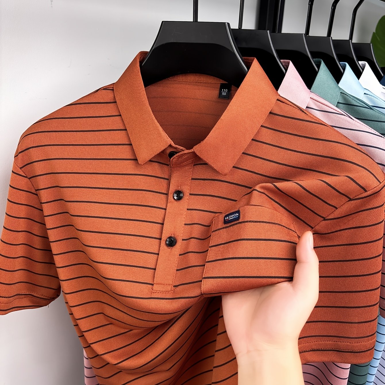 TEMU Minimalist Urban Striped Short-sleeve Shirt, Breathable For Daily Commuting