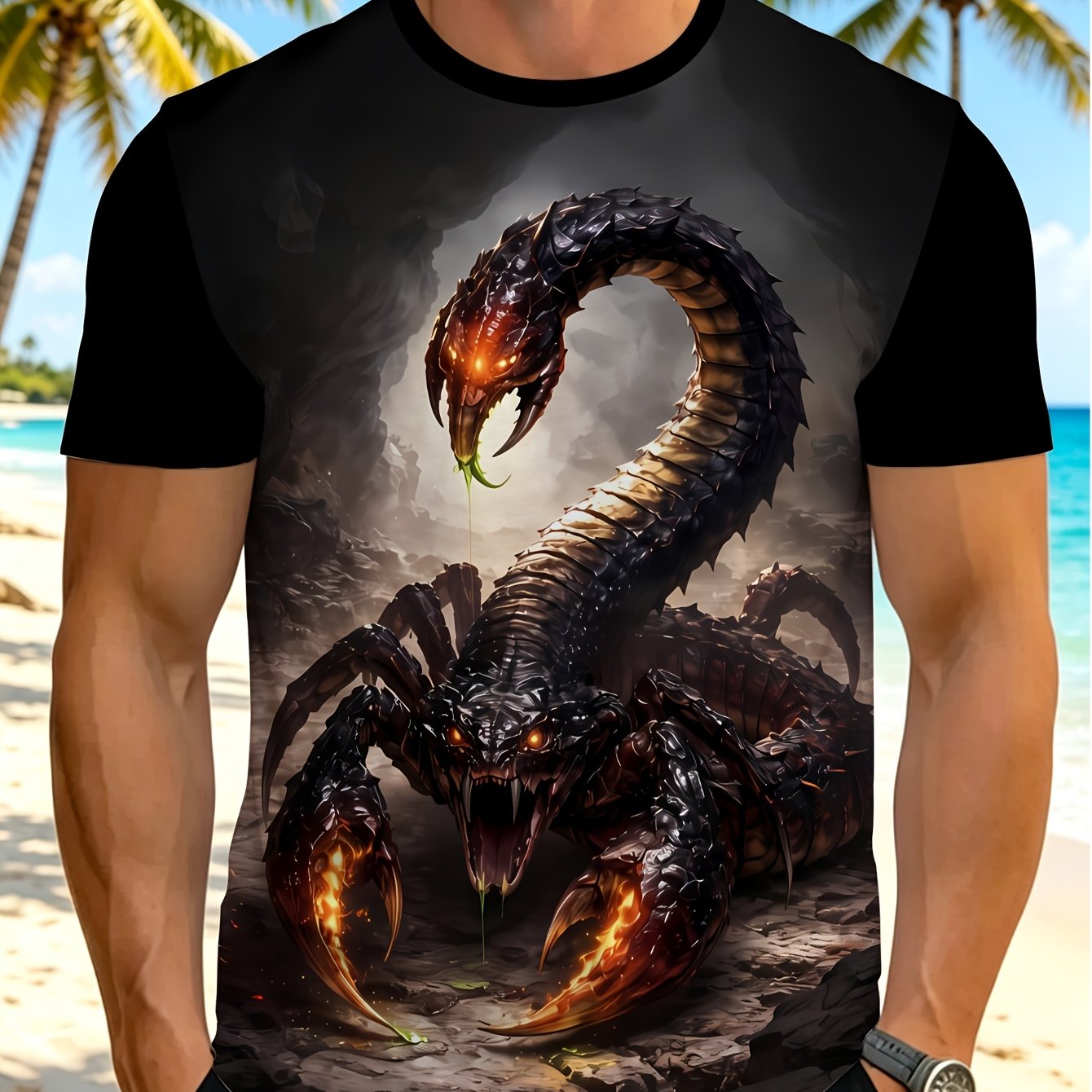 TEMU Men's T-shirt, New Summer Pattern Short-sleeve Design, Trendy Elements For Men's Casual Fashion Top, Suitable For Hiking, Running, Fitness, And
