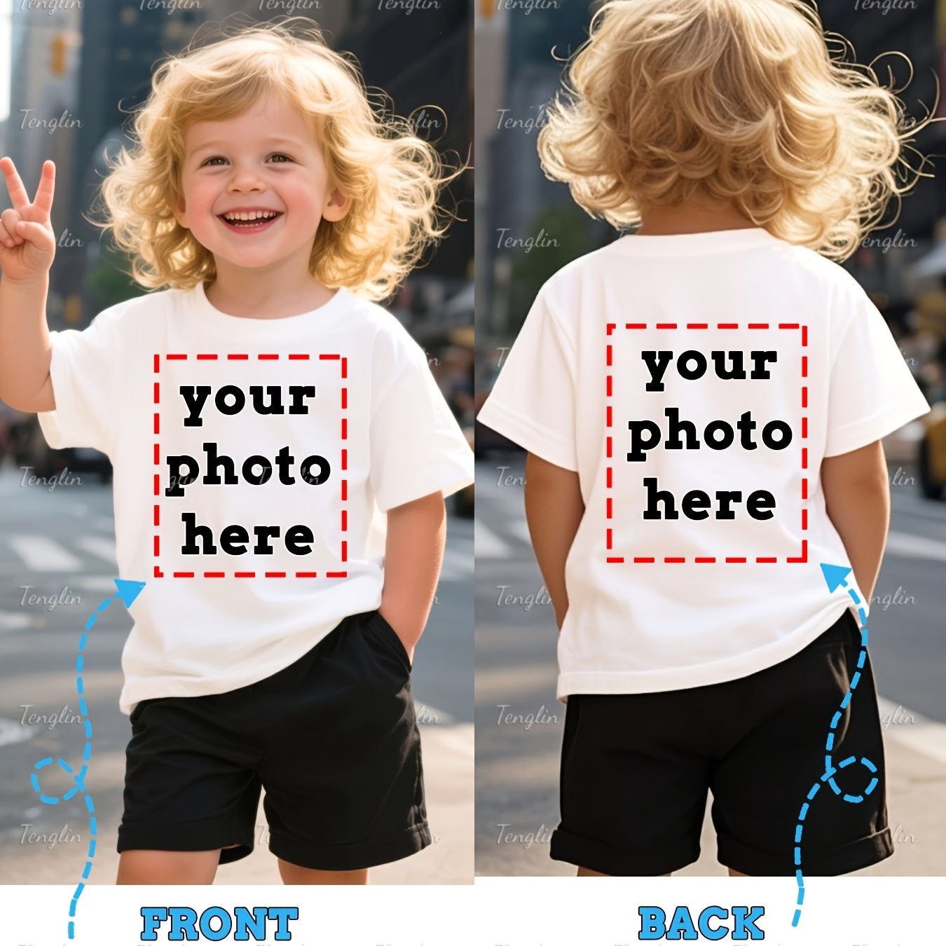 Custom Photo/design T-shirt For Girls - Personalized Back Print For Birthdays & Family Events - Machine Washable Kids' Clothing, Fun Patterned Designs, Comfortable Casual Wear, School Uniforms