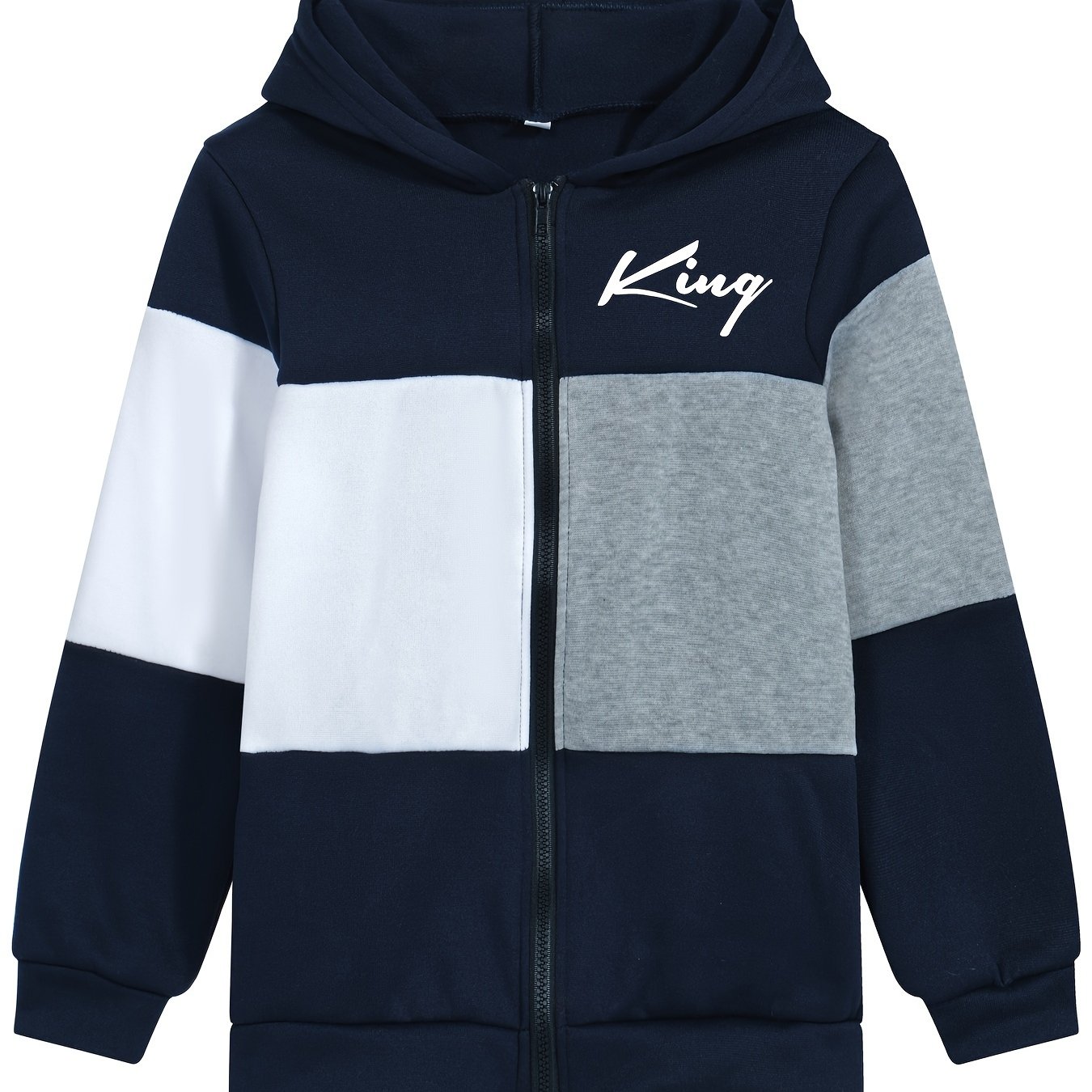 Image of Boys' Zip-up Sweatshirt, Fashion Letter Print Kids' Casual Hooded Sweatshirt, Spring/autumn Lightweight Outerwear Cardigan Jacket