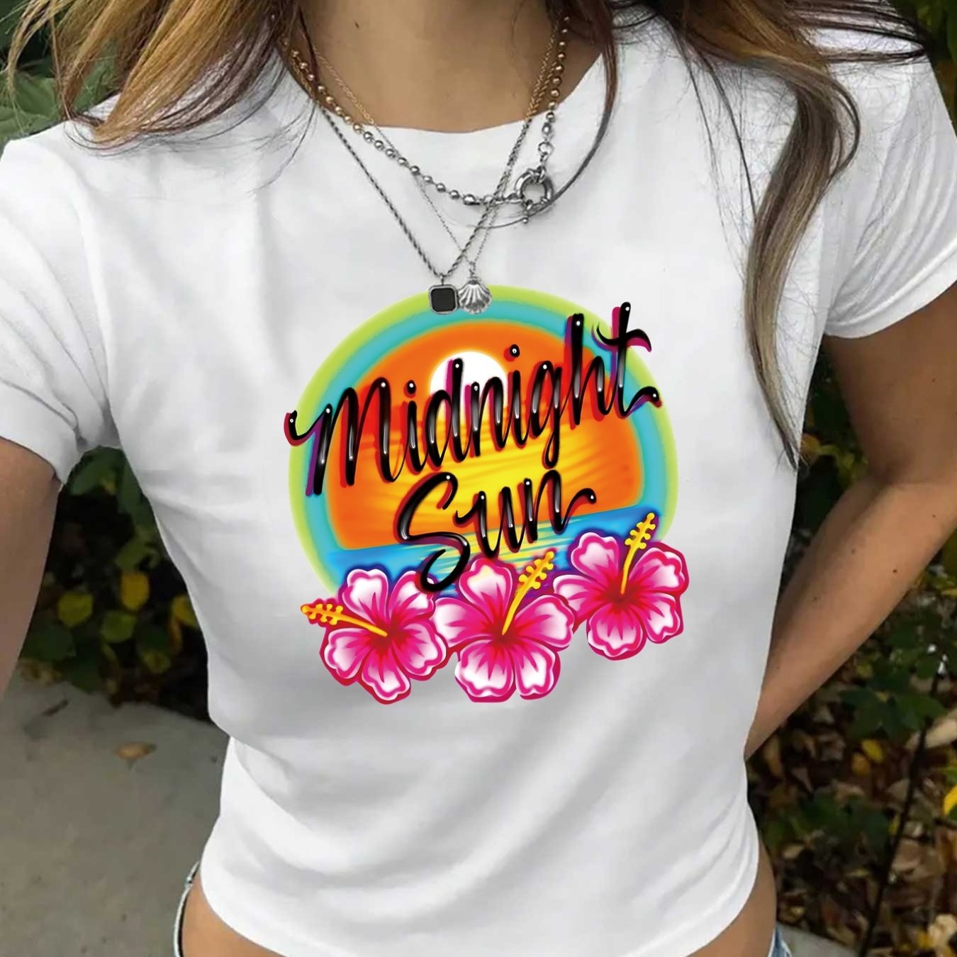TEMU T-shirt, Flower Print, Y2k Crop Top T-shirt, Round Neck Tee, Spicy Crop Top, For Summer And Spring, Women's Clothing