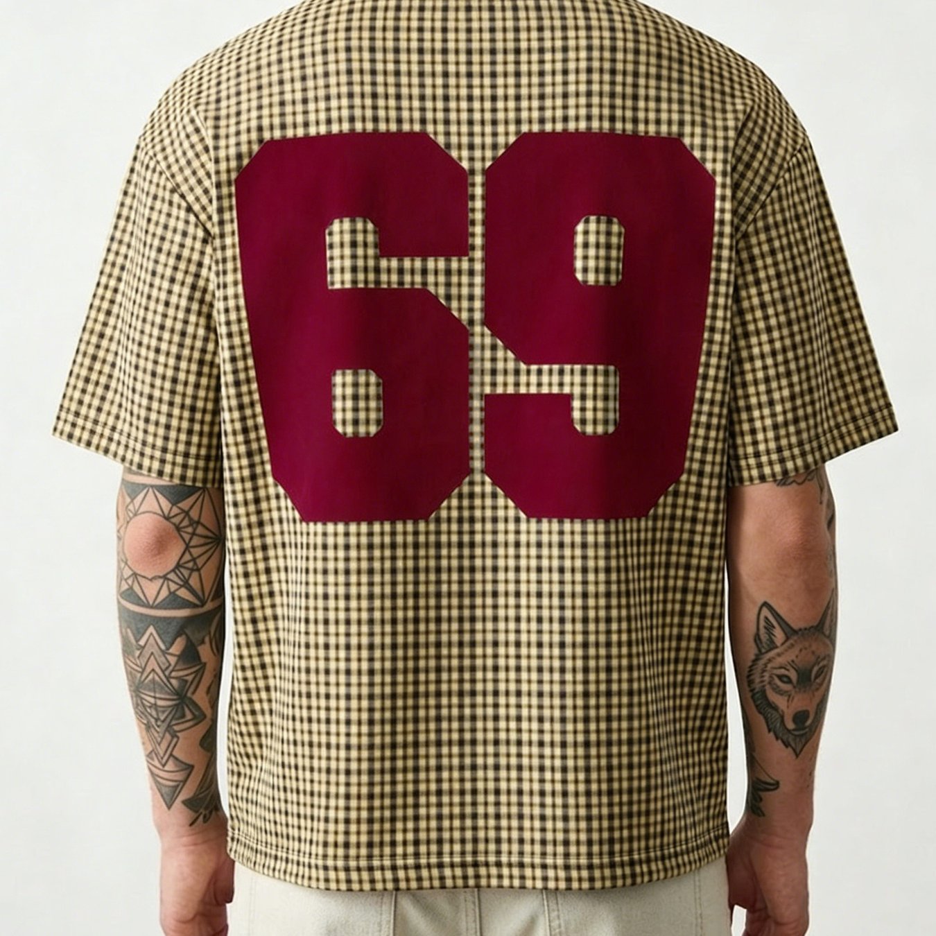 TEMU Plus Size Print T-shirt - Style, Size 69 Number Plaid , Street Style , Loose Short Sleeve, Individual Trendy, Suitable For Daily /casual Wear
