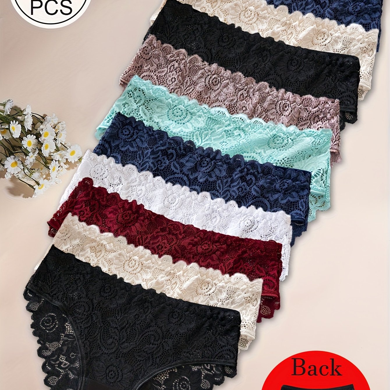 10pcs Women Underwear, Big Flower Patterns, Basic Triangle Underwear, Comfortable, Romantic, And Elegant Ladies' Underwear