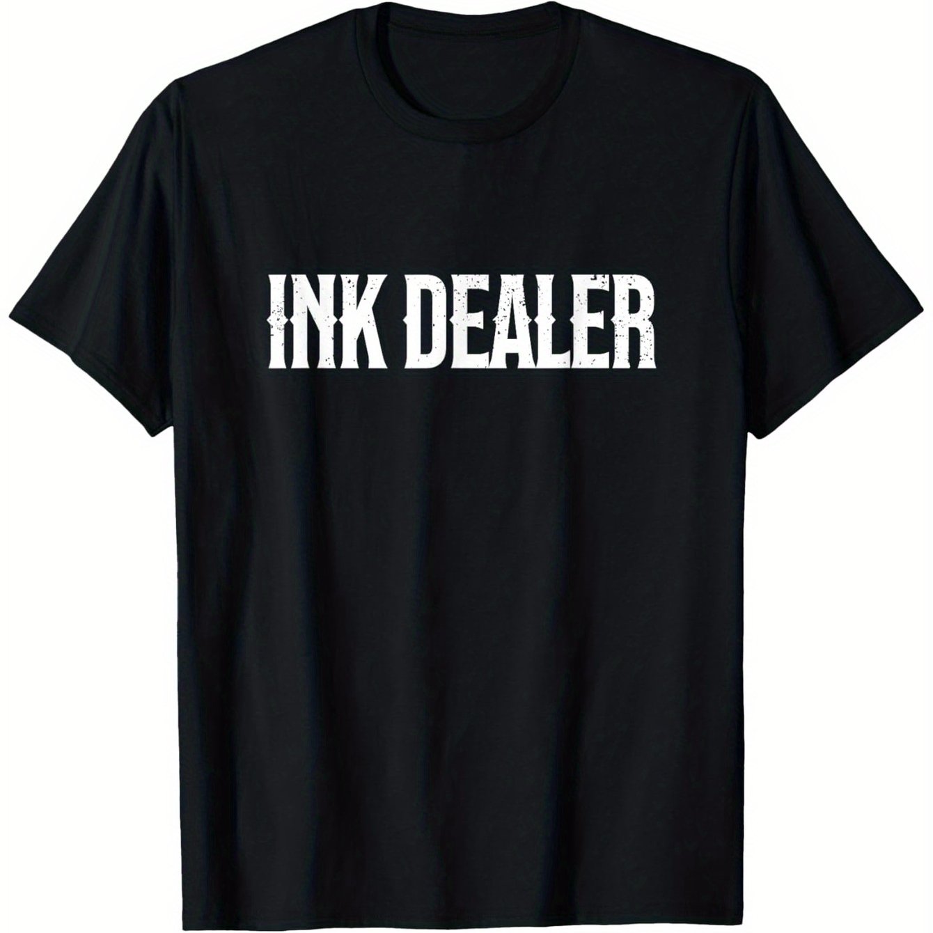 TEMU Tattoo Artist Pattern T-shirt - Ink Print, Black Background With White Text, Loose , Machine Washable, Unisex Comfortable Design Suitable For ,