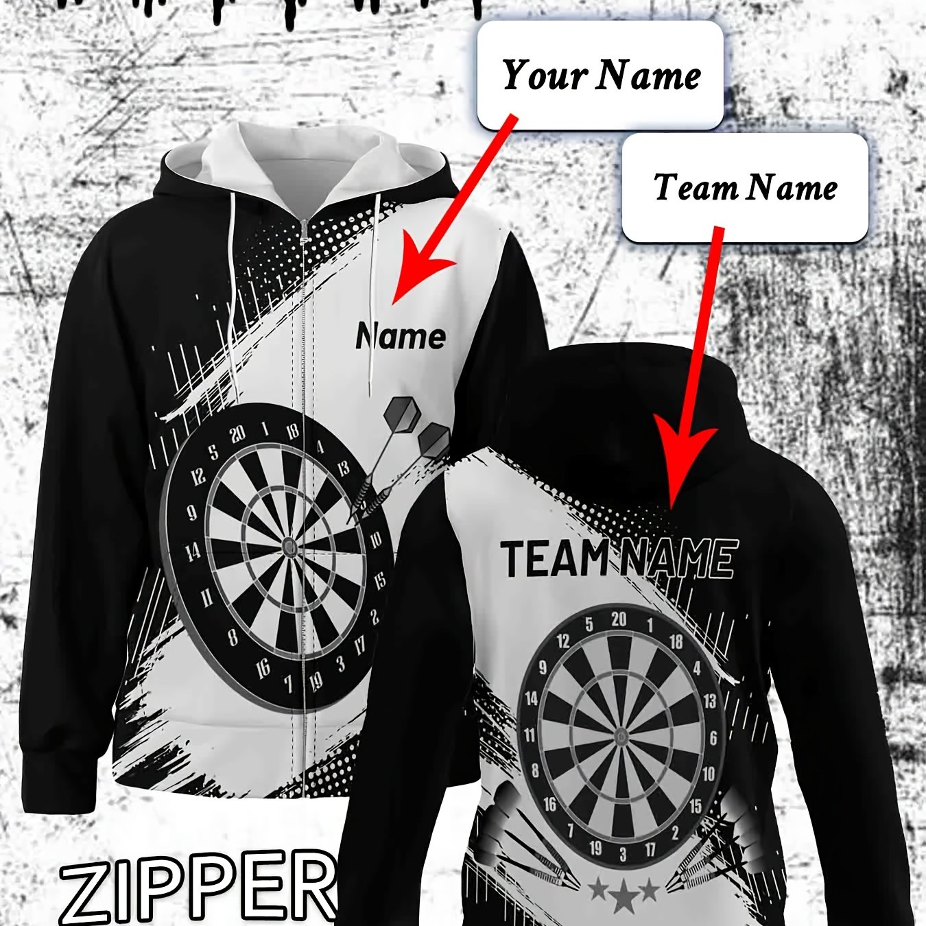 TEMU Plus Size Men's Personalized Darts-themed Hoodie - 3d Dartboard Print With 10-size Design - Name/team Logo/number - Comfortable Long Sleeves,