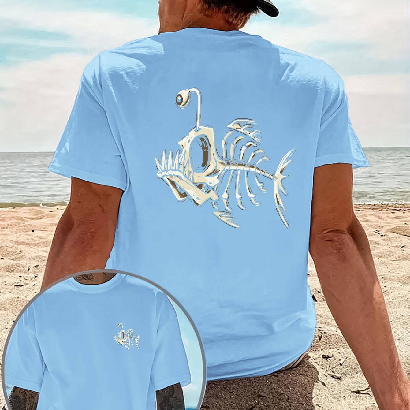 TEMU T-shirt décontracté pour homme au design créatif, avec un imprimé silhouette d' de poisson. Ce haut unique à manches courtes présente des sur le