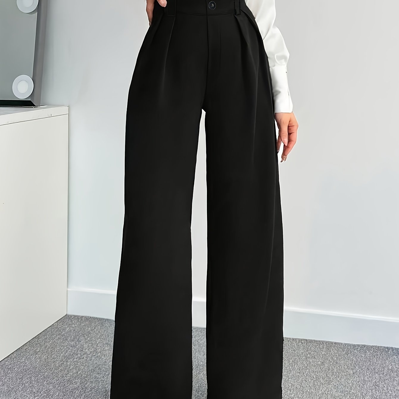 TEMU Pantalon élégant pour femmes, couleur unie, coupe , anti-boulochage, avec poches, lavable en machine, parfait pour et les tenues décontractées,