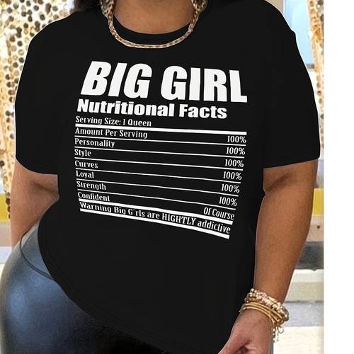 plus size letter print t shirt casual crew neck short sleeve womens clothing
