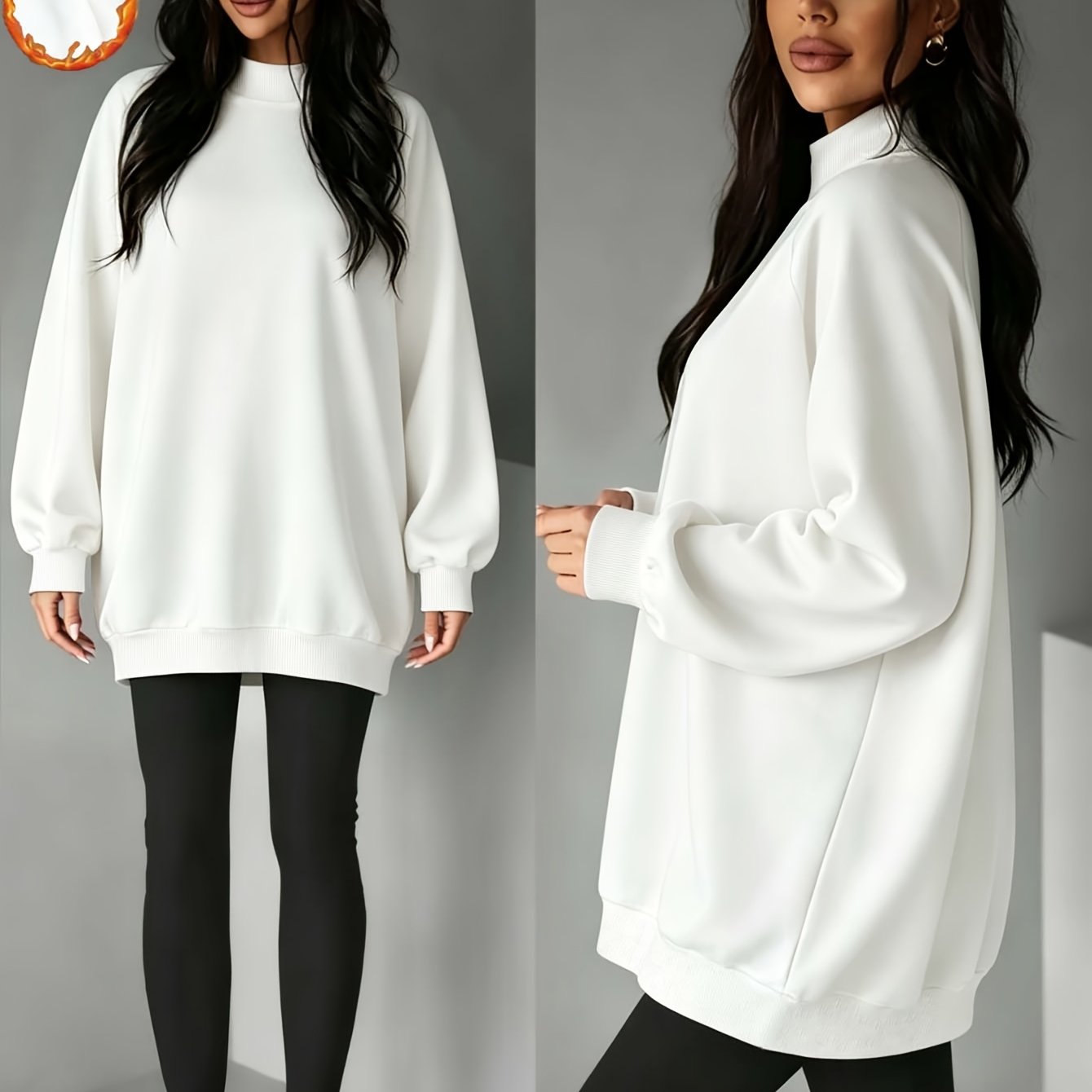 TEMU 1pc Herfst Winter Dames Semi-Hoge Hals Lange Sweatshirt, Casual Woon-werkverkeer Street Vrije Tijd Mode Slouchy Hip-Covering Veelzijdige Lange
