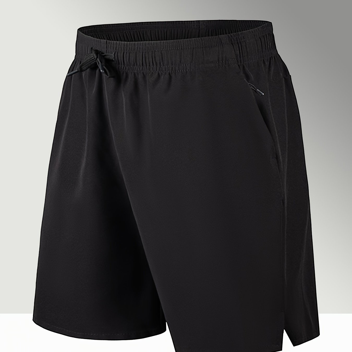 Image of Men's Athletic Drawstring Shorts With Secure Zipper Pockets - Breathable And Fashionable, Ideal For Training And Casual Wear, Casual Solid Color, Loose Shorts