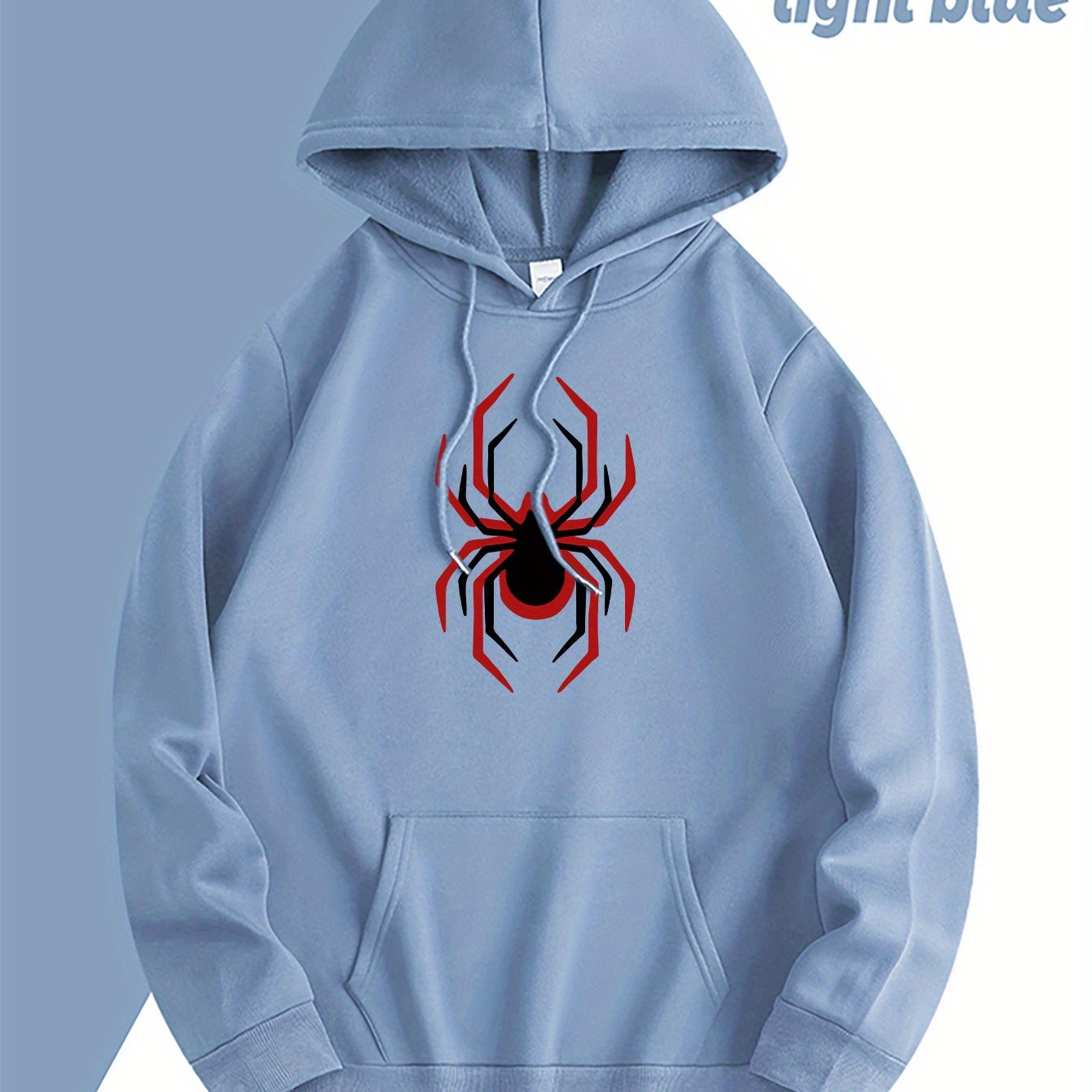 TEMU Unique Animal Spider Print New -lined Warm Hooded Pocket Sweatshirt, Casual Daily Wear Sport Shirt, Patterned Top, Trendy Fashion, Unisex