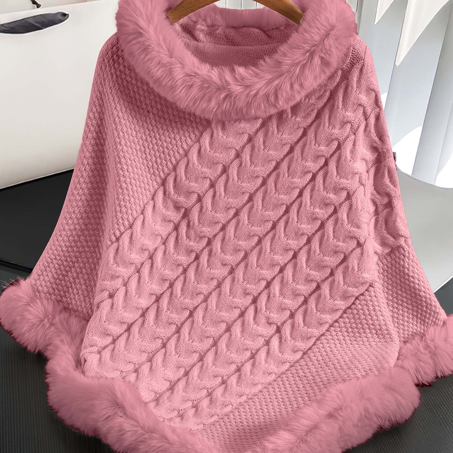 TEMU Elegant Special Edition "net Body Bust" - 1pc Of Elegant Women'-color Cable- Shawl Pullover, 100% Polyester Fiber, Faux Trim With Faux Collar