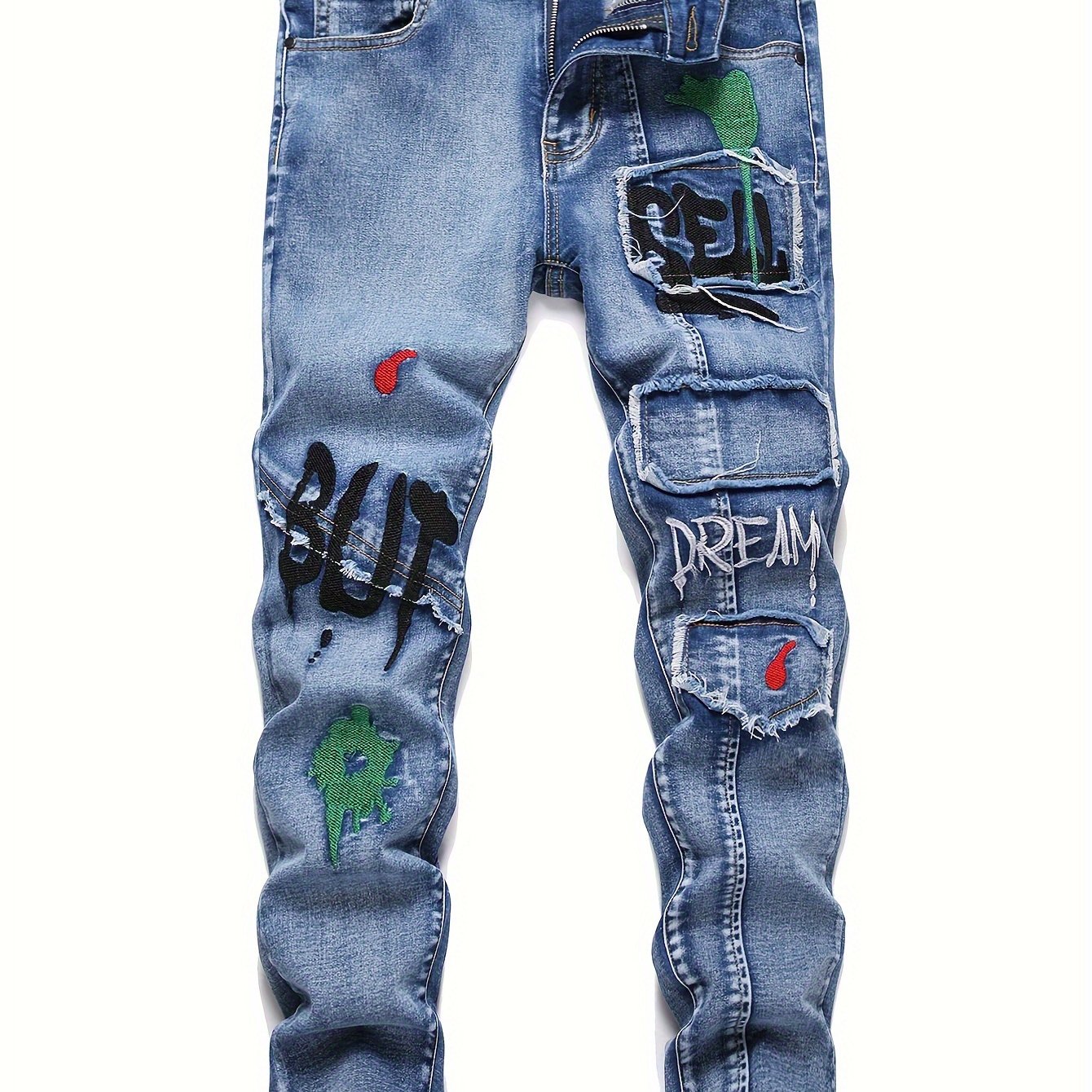 Image of Boys' Teen Boys' Jeans Suitable For Teenagers - Machine Washable Pants With Embroidery, Casual Regular Fit Jeans For, Casual Attire & Special Occasions