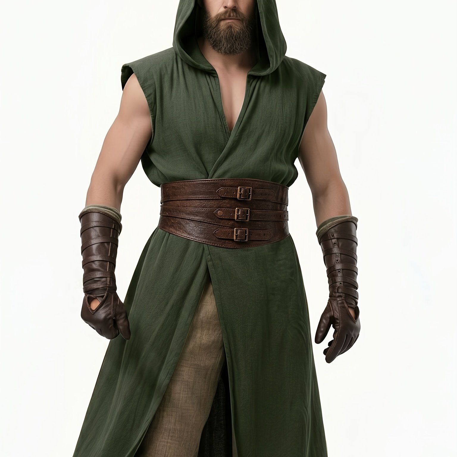 Men's Medieval Renaissance Hooded Tabard Costume Vest