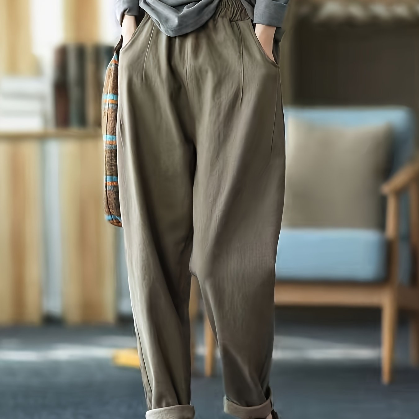 TEMU 春秋 カジュアル レトロ ハレムパンツ シンプルでゆったりとした通勤スウェットパンツ 万能レディースズボン