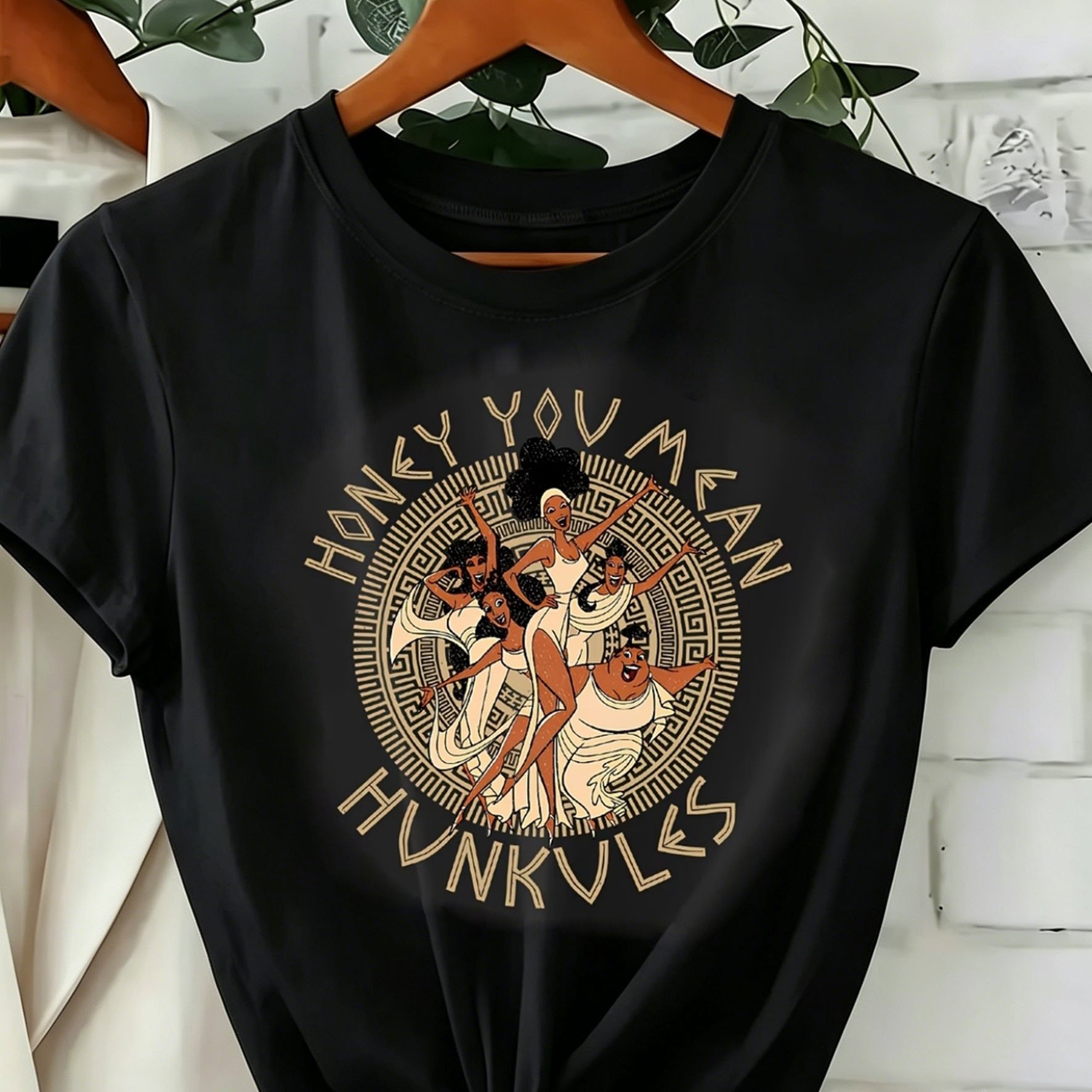 TEMU Camiseta de Mujer con Estampado de - Top Casual de Cuello y Manga Corta con Estampado " You Ain't Mean Hunkvilles", para Verano y , Negra, Top