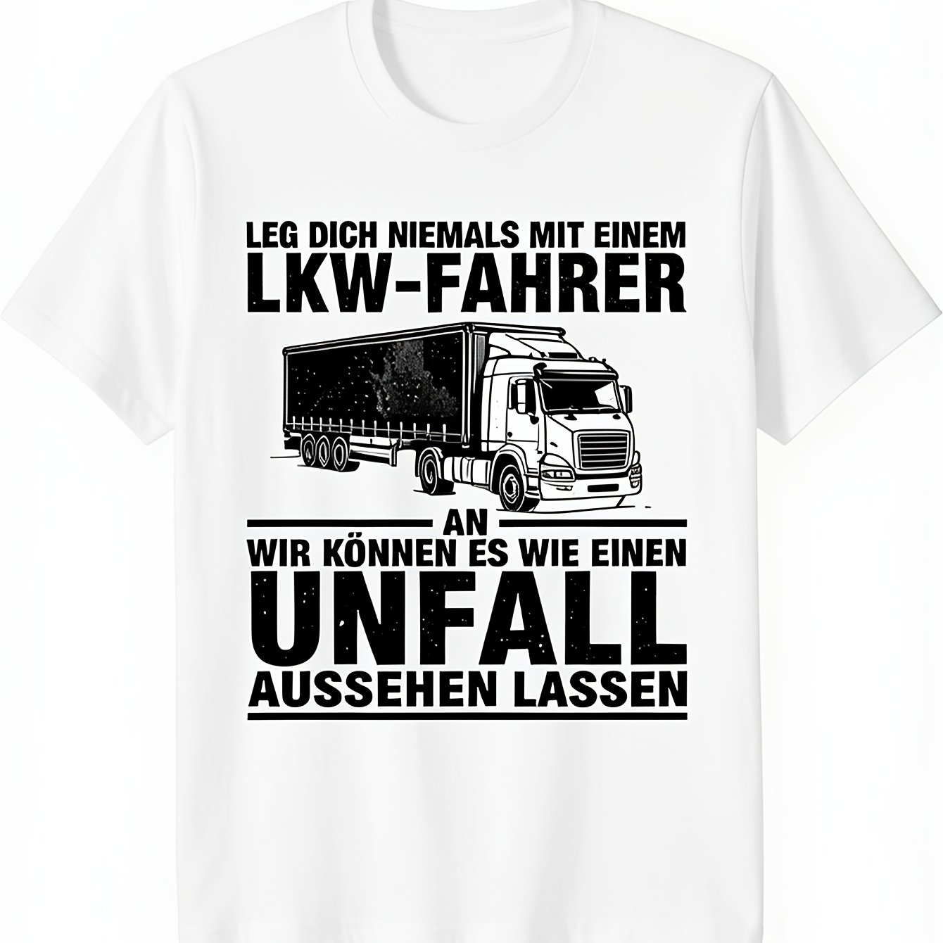 Men's German Truck Driver T-shirt Never Mess With A Semi-truck Driver - Heavy Duty Truck Graphic Tee - Casual Black Crewneck Top With Semi-truck Design - Machine Washable - Perfect F