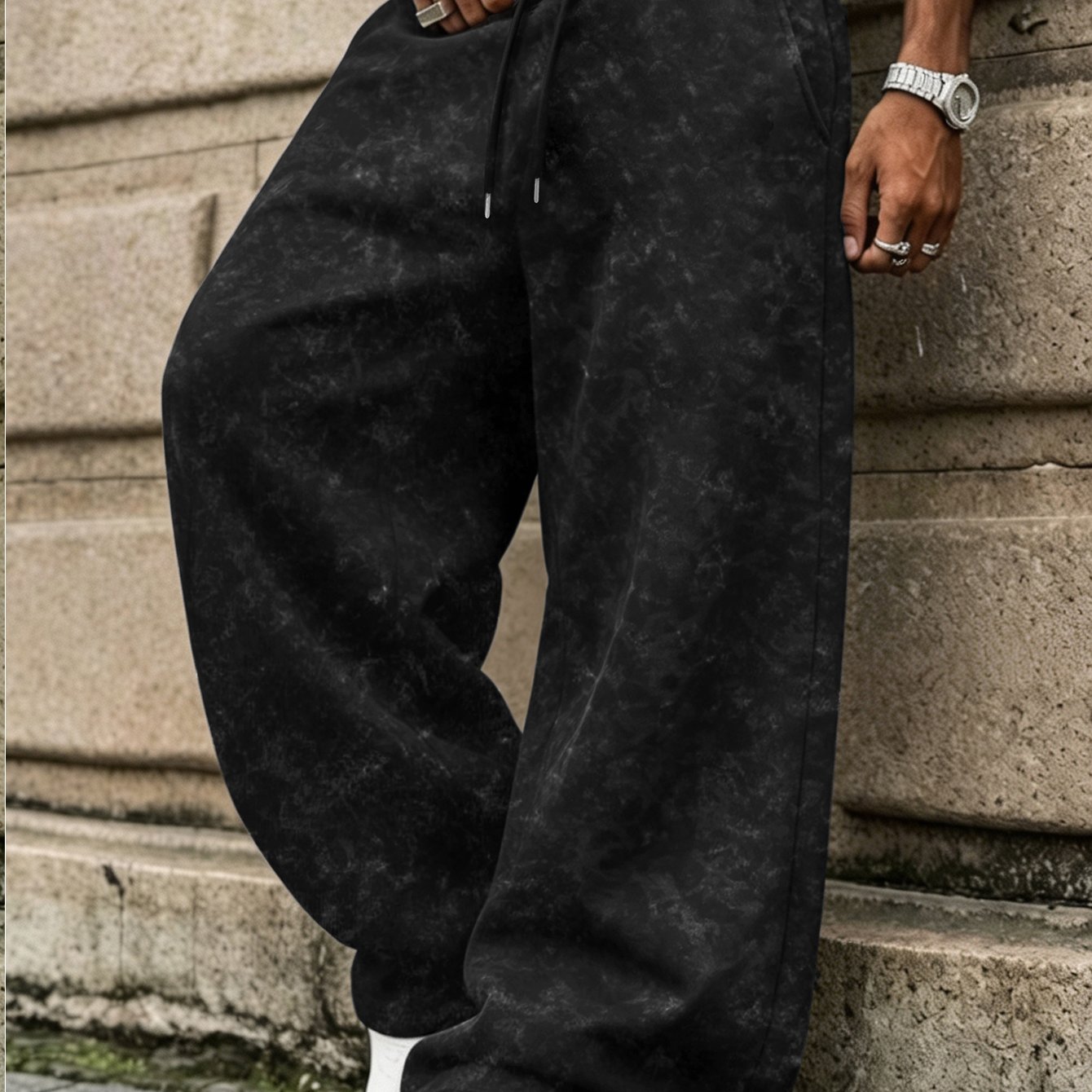 TEMU Trousers For Men High Quality | Men's Distressed Straight-leg Sweatpants, Hip-hop Y2k Vintage -leg Joggers With Drawstring Elastic Waist, Metal