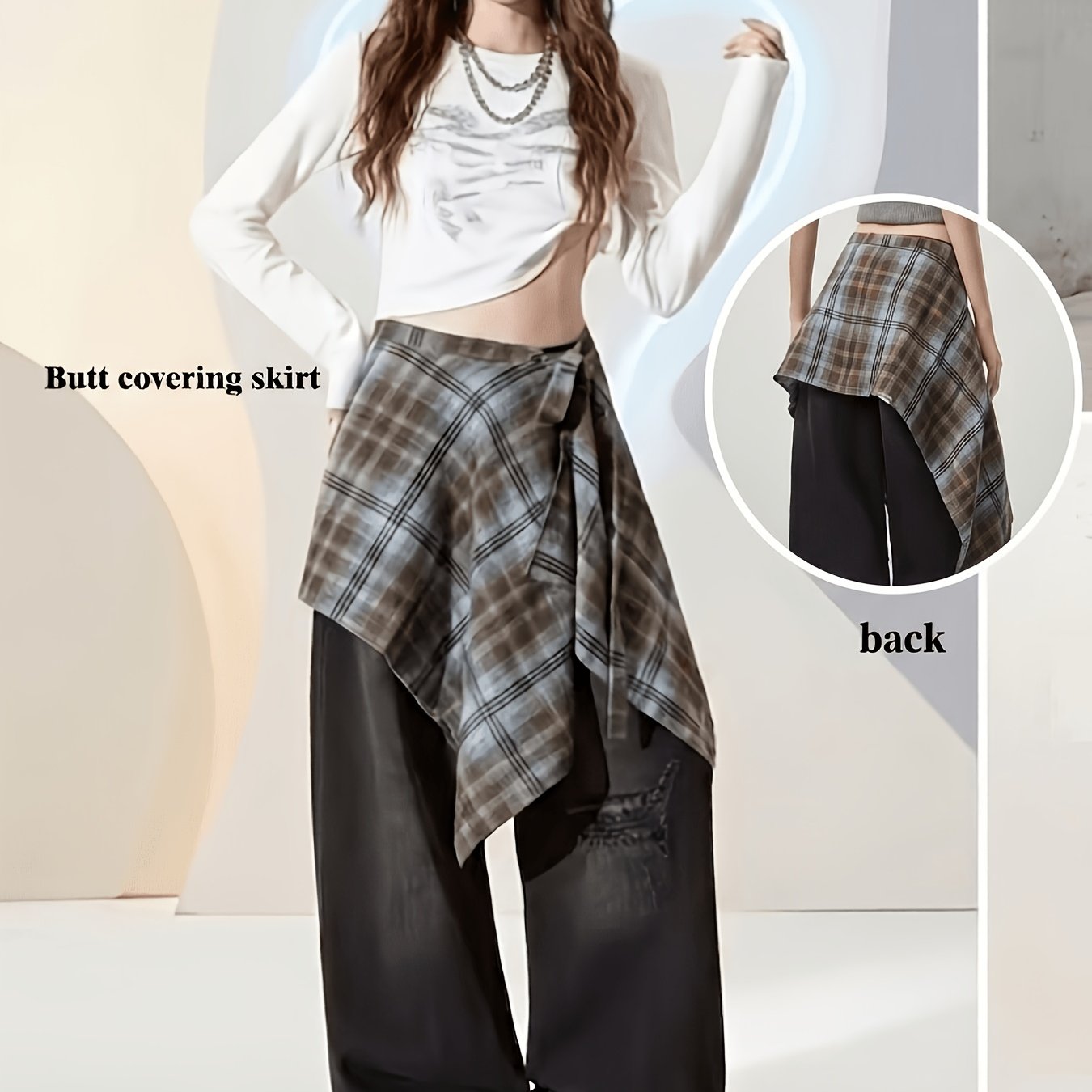 TEMU Vintage -covering Skirt, 1pc Inner Layer For Layering, -covering Shirt Hem