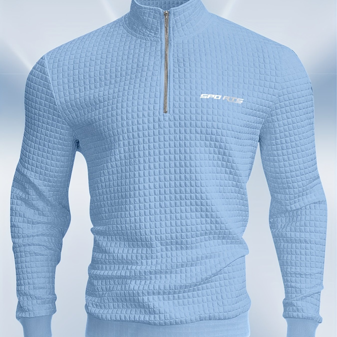 Image of Sports Half-zip High-neck Sweatshirt For Men, Small Checkered Fitness Sports Running Long-sleeved T-shirt With Ribbed Cuffs
