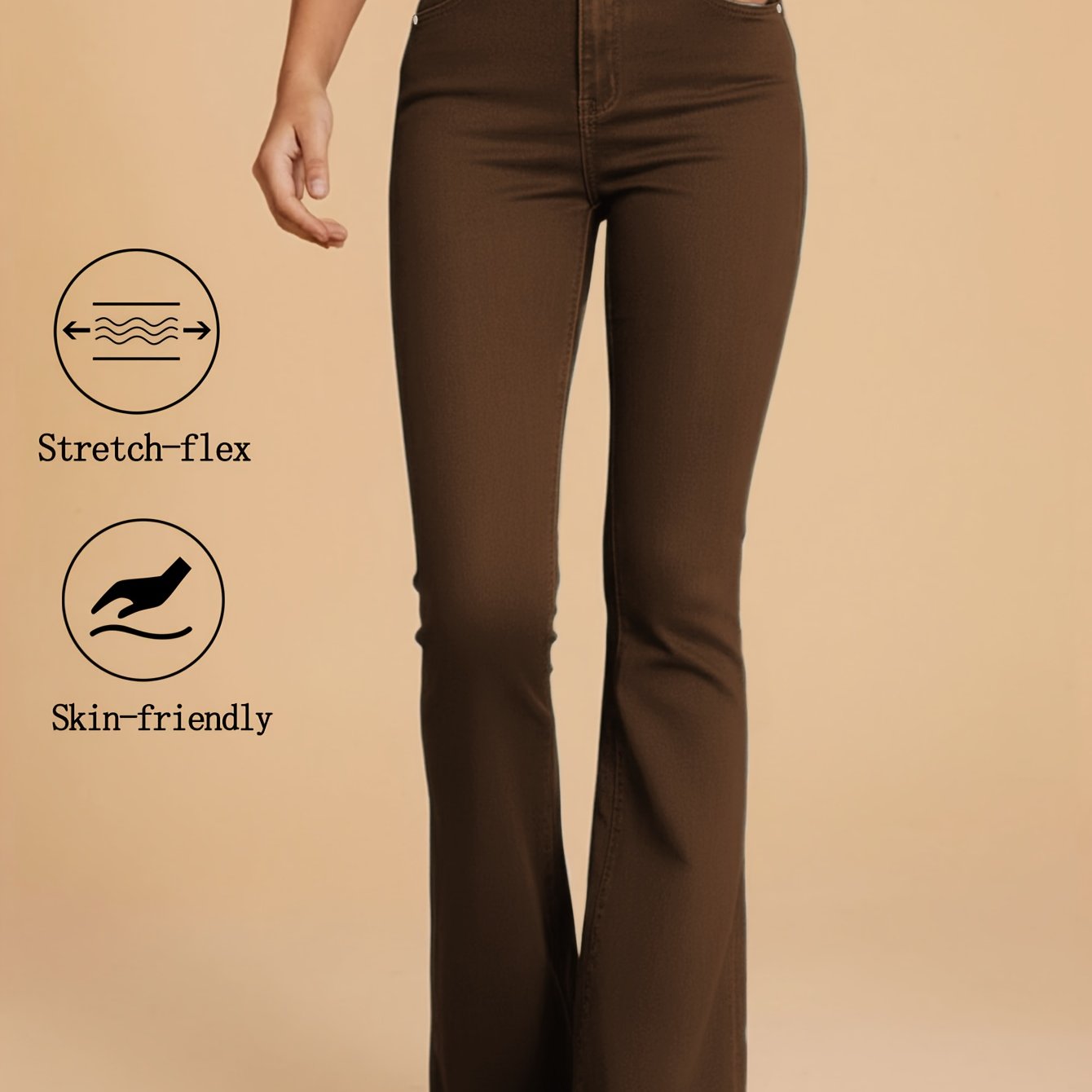 Image of 2026 New Arrival, Women' Brown Trendy Fashion Comfortable Pants, -lifting Multi-rivet Flared Trousers Denim Jeans