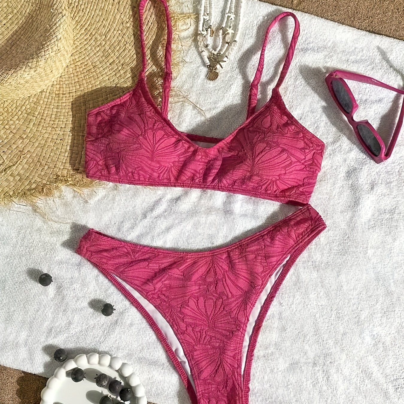 E-shop Sommer Strand Neues Blumenmuster Stoff Damen Rückenfreies Sexy Zweiteiliges Set Pink Bikini