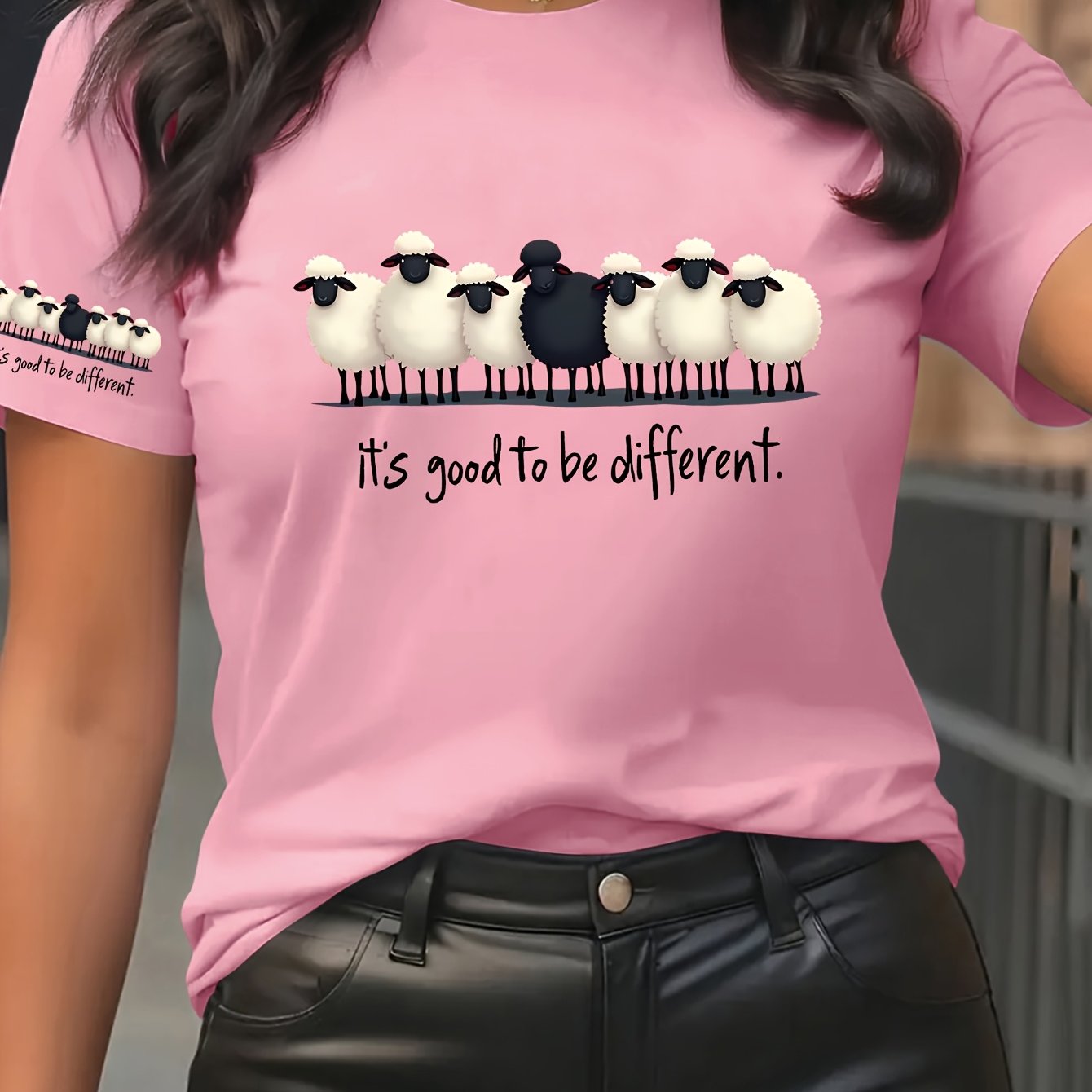 TEMU Artistic Double Print Pattern - Elegant And Stylish - Women's Round Neck Pullover T-shirt, Casual Sports Short Sleeves In Sizes S-xxl And