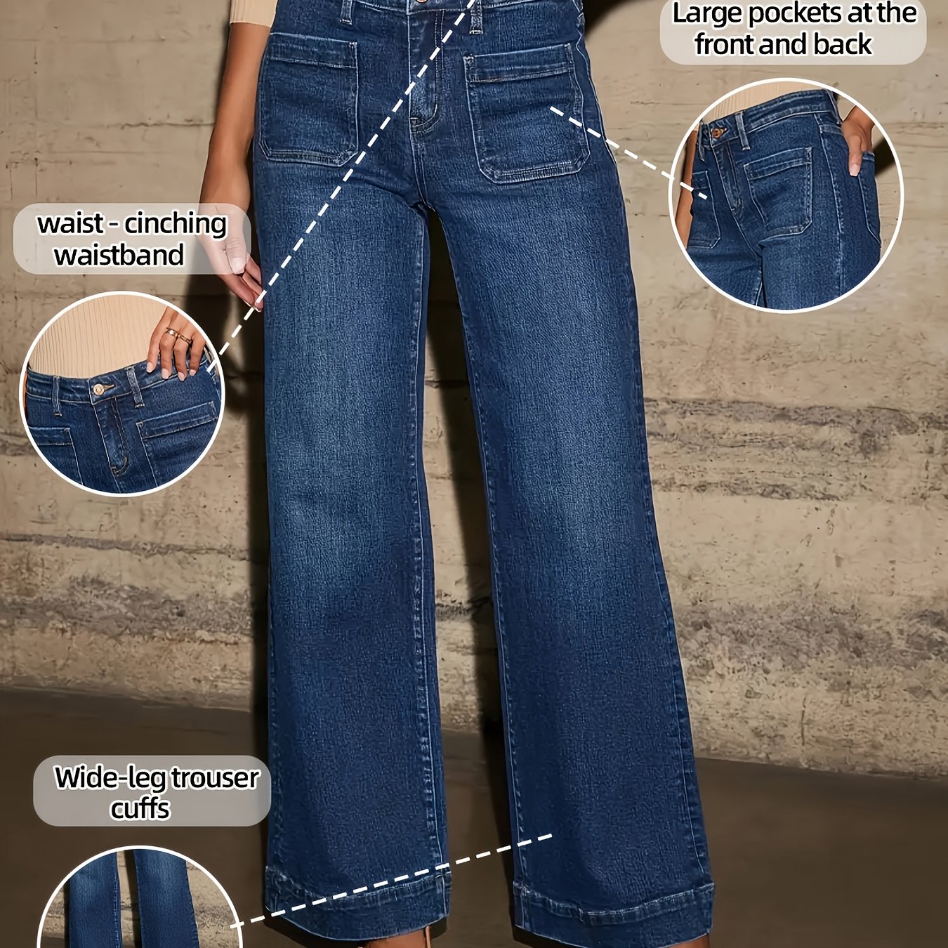 TEMU 2026 New High Waist Straight And Thin Wide Legs Temperament Denim Trousers