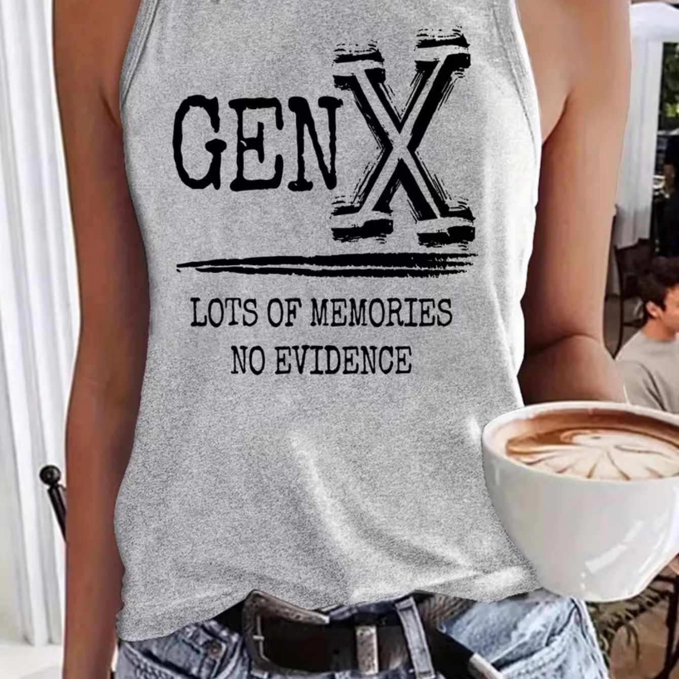 TEMU Women's " Lots Of Memories " Print Tank Top, Casual Sleeveless Crewneck Vest, Funny Quote Graphic Tank Top, Gray Nostalgic Retro Tank Top For