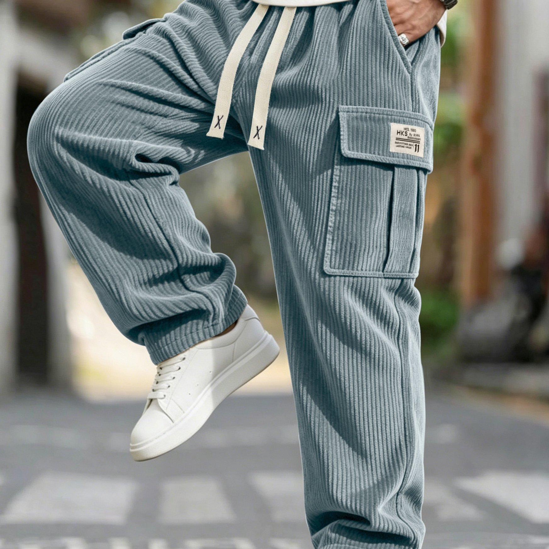 TEMU Men's Corduroy Cargo Pants, Men's Fashion Trousers, Non-stretch Fabric, Machine Washable, Suitable For Daily Wear And Outdoor Activities, Men's